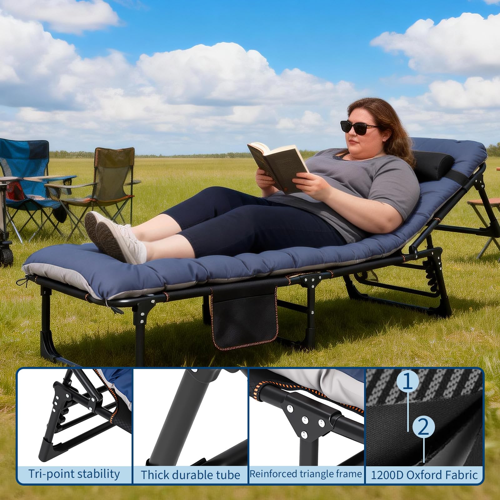 Garvee Portable Camping Cot for Adults, Heavy Duty Folding Bed with Thick Mattress Max 400LBS, Sleeping Cot for Camping, Travel, Home & Guest, Blue