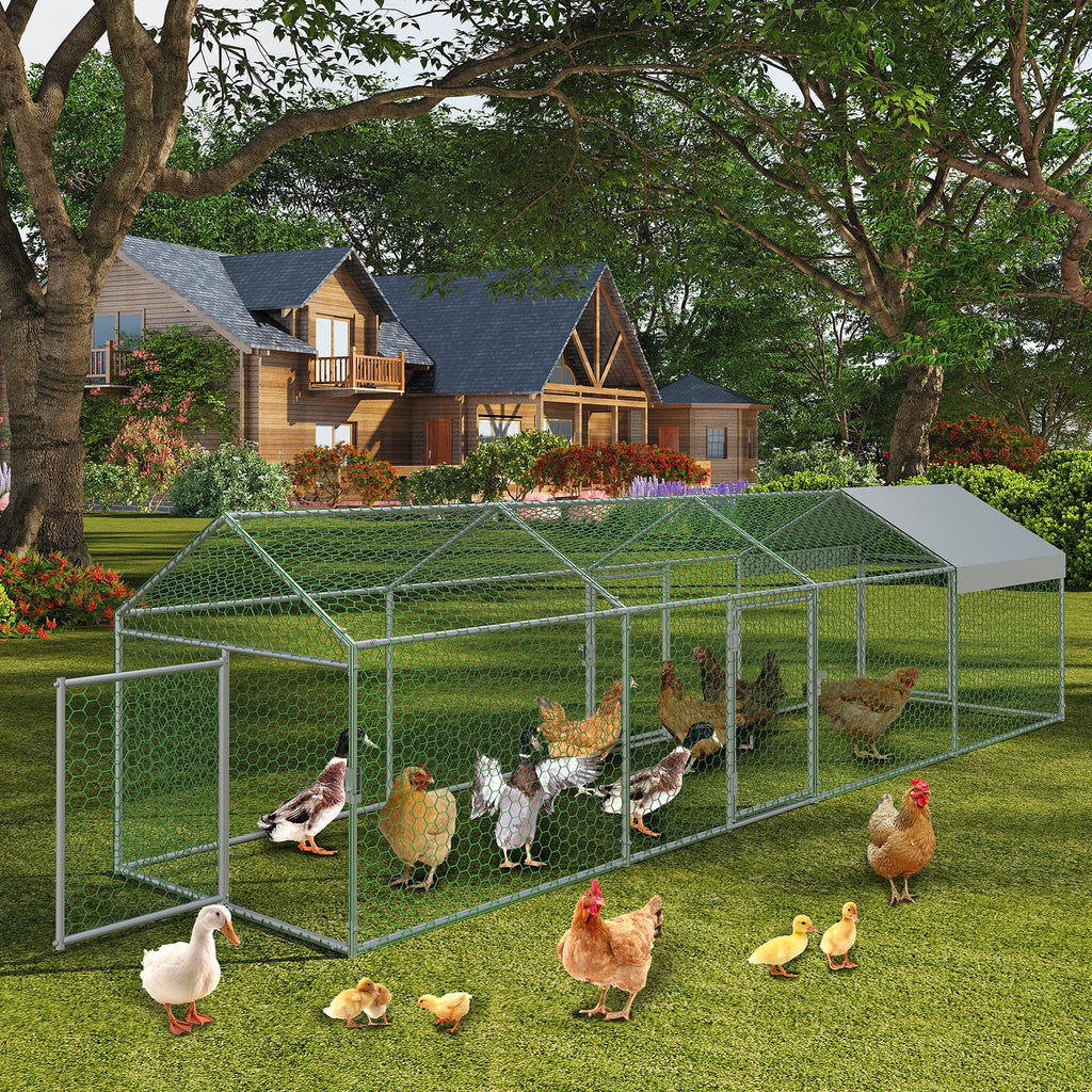 Garvee Large Metal Chicken Coop, Chicken Runs for Yard with Waterproof and Anti-UV Cover, Portable chicken coop for Outdoor Chicken Rabbit Duck, Silver, 160"×40"×40"