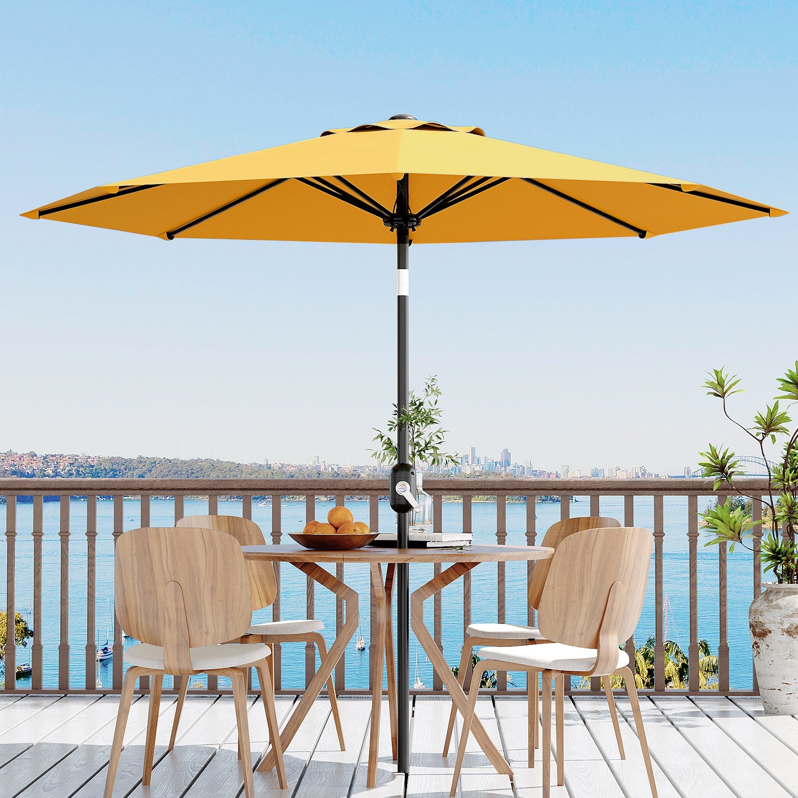 Garvee 9 ft Outdoor Patio Umbrella with 8 Sturdy Ribs, Crank Lift, Push-Button Tilt & UV-Resistant Waterproof Canopy for Pool, Deck, Yard & Garden, Yellow