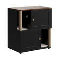 Garvee Double Cat Litter Box Enclosure for 2 Cats – 2-Tier Corner Cabinet with Marking Post, Litter Mats, Large Particle Board, Cat Washroom, Bed & Pet Waste Storage – Basic Black Model