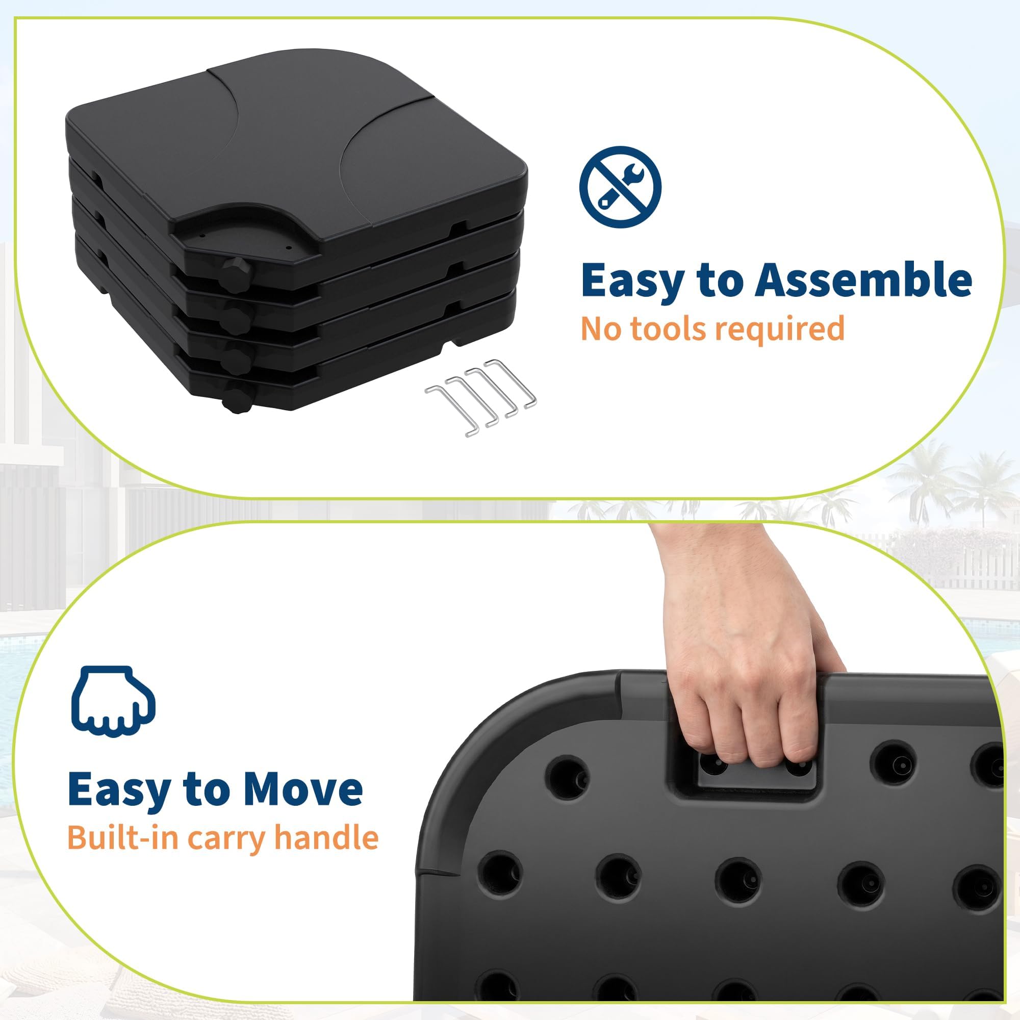 Garvee Heavy Duty Cantilever Umbrella Base, 4-Piece 230 LB Water & Sand Fillable HDPE Weight Plates with Lock Pins for Offset Patio Umbrellas, Black
