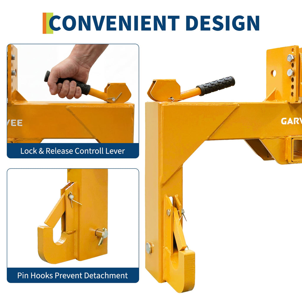 Garvee Heavy Duty 3-Point Quick Hitch Tool Set for Category 1 Tractors - Upgraded Versatile Adapter, 2" Receiver, 5-Level Adjustable Bolt, 3000 lbs Capacity, Trailer Hitch Attachment - Yellow