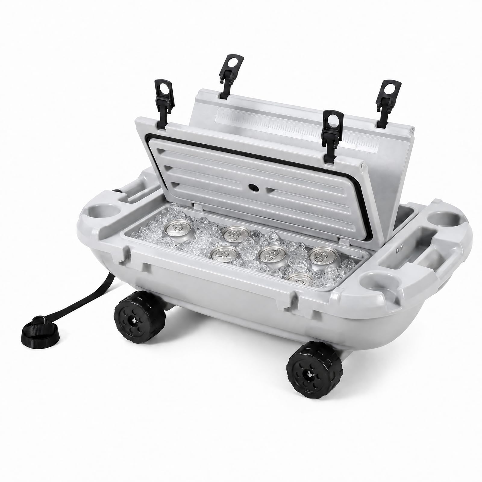 Garvee 40L Floating Cooler with Wheels, 42.5QT Rotomolded All-Terrain Ice Chest with Tow Rope & 4 Cup Holders, Drift Mobile Beverage Cooler for River, Pool, Beach, Kayak, Cool Gray
