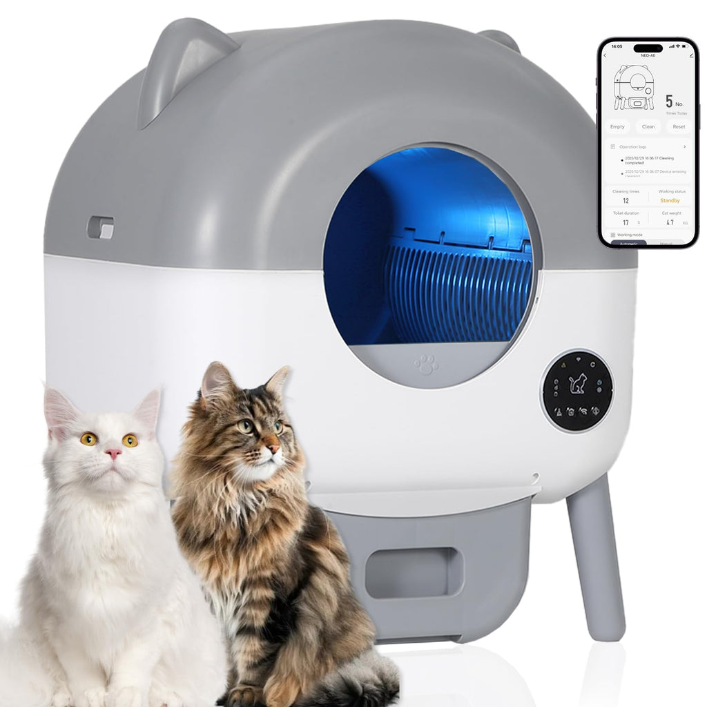 Garvee Automatic Self Cleaning Litter Box, 76L Capacity Extra Large Automatic Cat Litter Box for Multiple Cats, Smart Safety Sensors, App Control, Low Noise, Washable Tray & Trash Bag, Gray