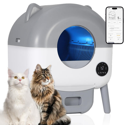 Garvee Automatic Self Cleaning Litter Box, 76L Capacity Extra Large Automatic Cat Litter Box for Multiple Cats, Smart Safety Sensors, App Control, Low Noise, Washable Tray & Trash Bag, Gray