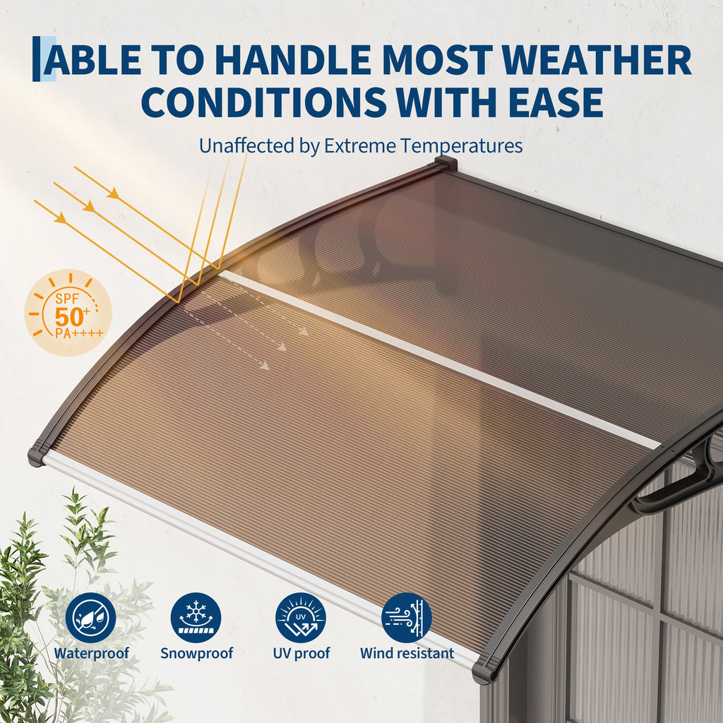 Garvee 40" x 40" Polycarbonate Door & Window Awning Canopy, UV & Rain Protection Outdoor Cover with Plastic Steel Brackets, Brown