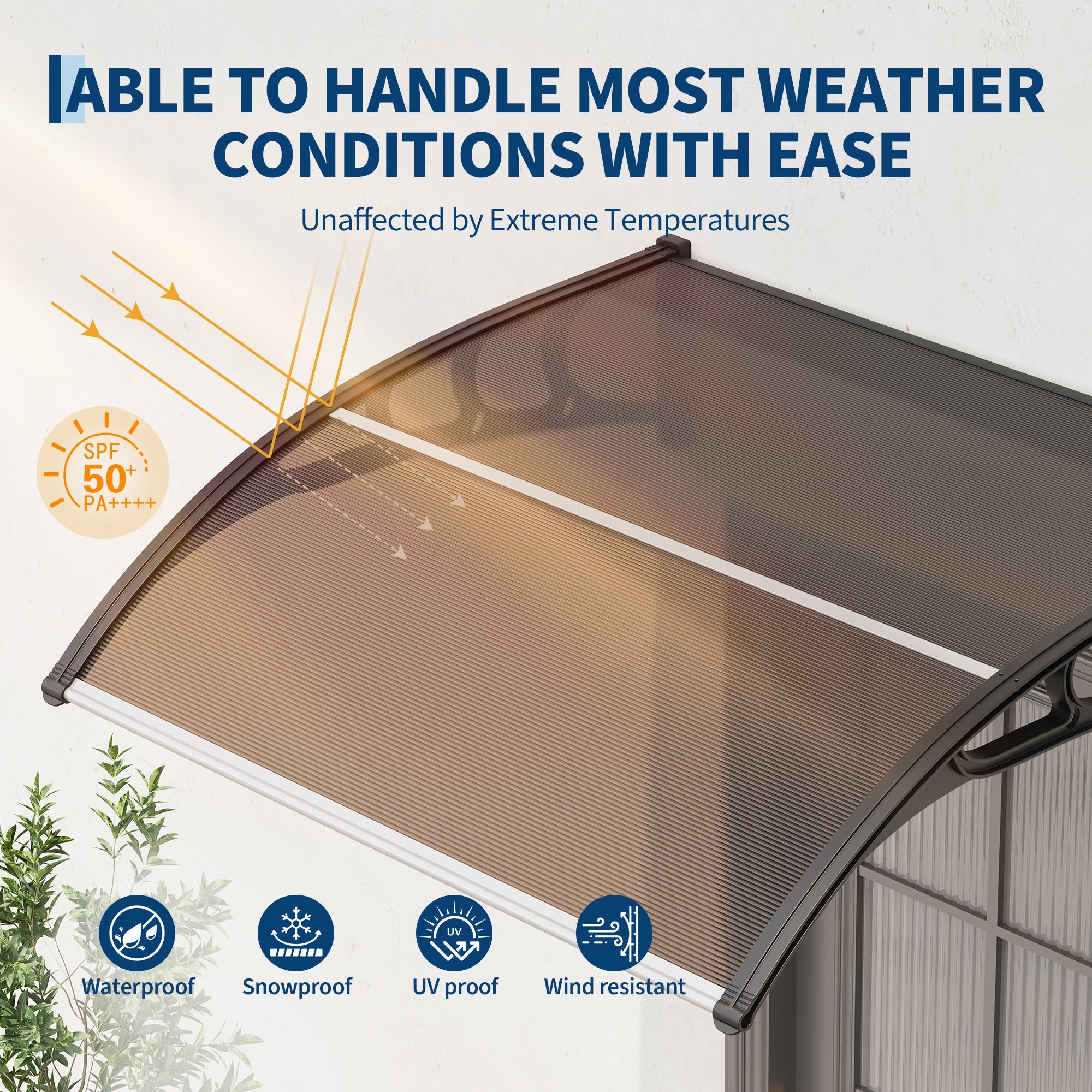 Garvee 40" x 40" Polycarbonate Door & Window Awning Canopy, UV & Rain Protection Outdoor Cover with Plastic Steel Brackets, Brown
