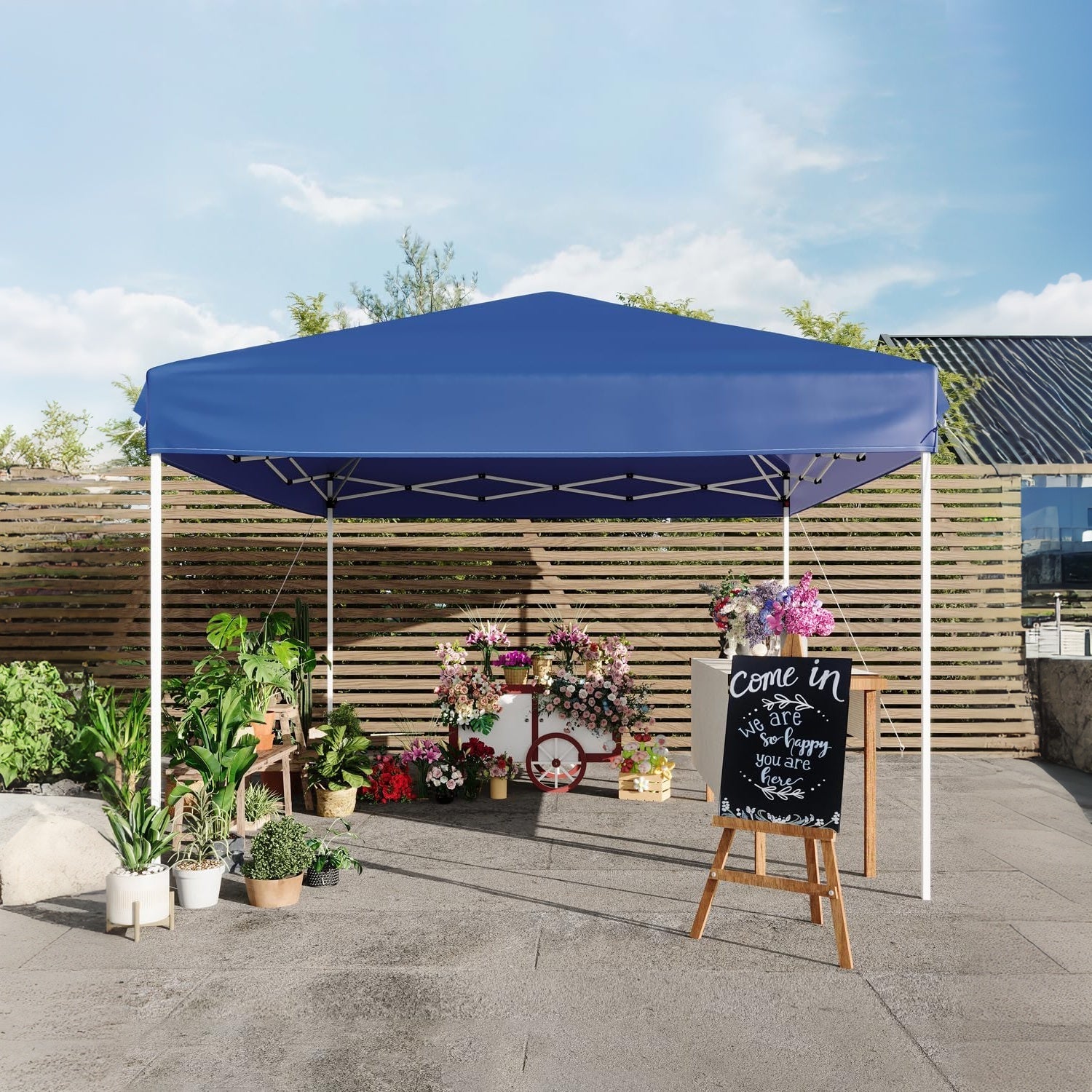 Garvee 10x10FT Pop Up Canopy Tent – Heavy Duty Outdoor Storage Shelter, Adjustable Height, One-Button Easy Setup, Sidewall – Great for Camping, Parties, Beach – Blue