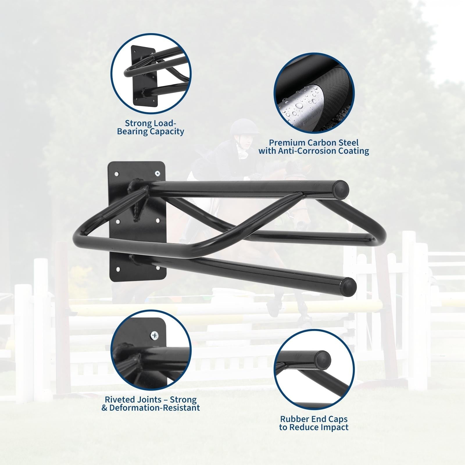 Garvee 2-Pack Heavy Duty Wall Mounted Saddle Rack – Heavy Duty Carbon Steel Tack Organizer Stand with Blanket Bar for English & Western Saddles, Pads, and Blankets (Black)