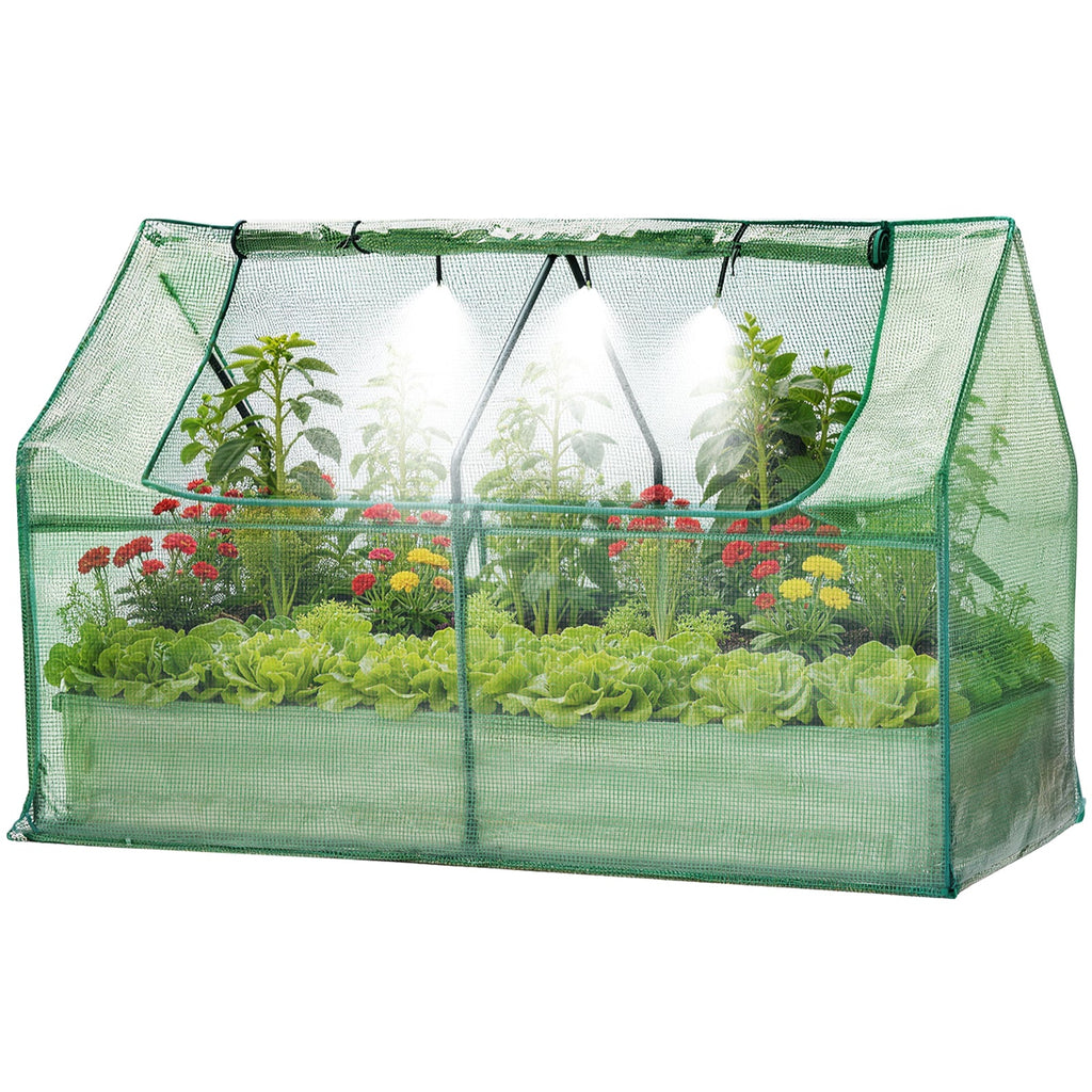Garvee 3-in-1 Raised Garden Bed Kit with Greenhouse Cover & Self-Watering – Galvanized Metal Planter Box, Irrigation & Insect Mesh, Outdoor Vegetable & Flower Box – Durable, Beige, 180x90x30cm