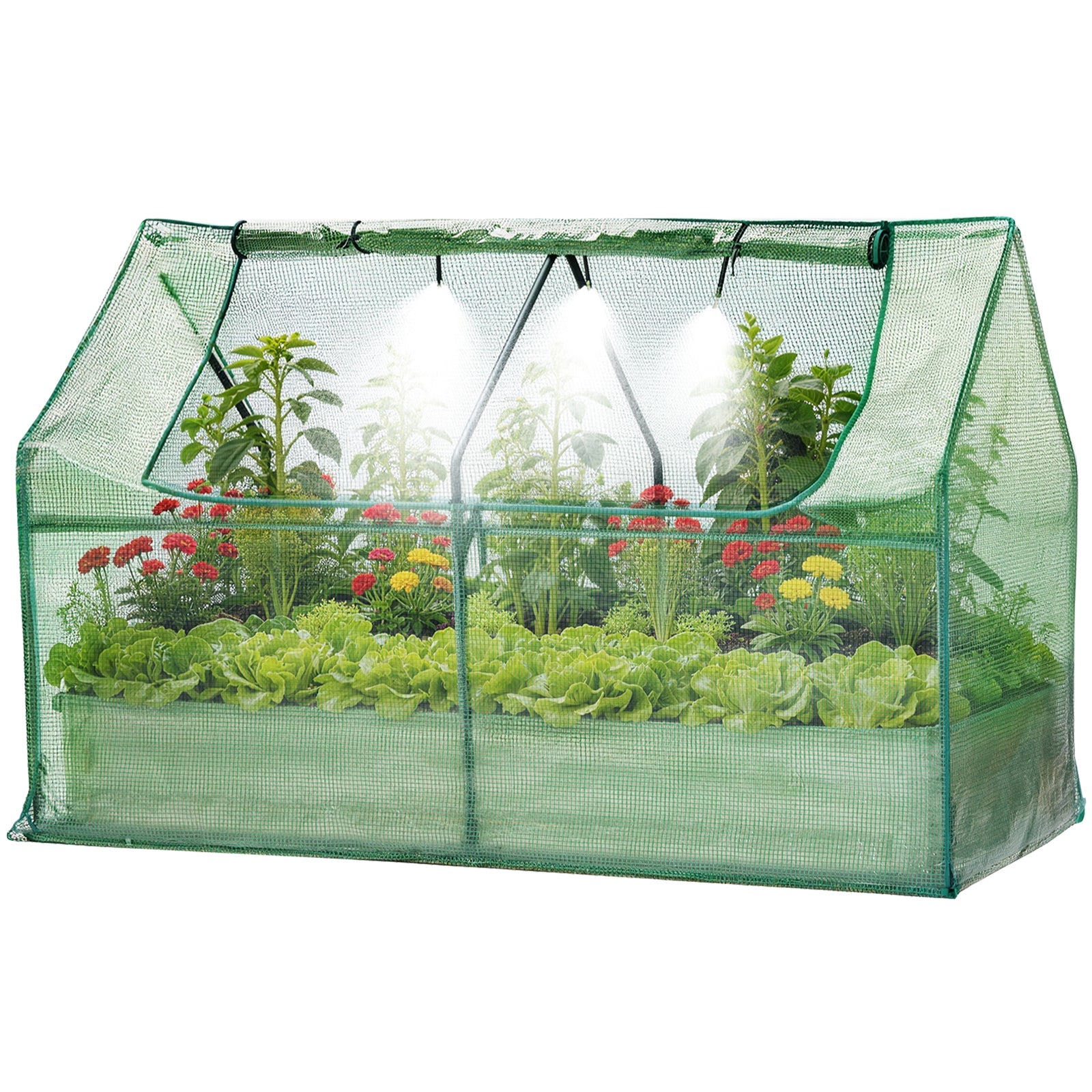 Garvee 3-in-1 Raised Garden Bed Kit with Greenhouse Cover & Self-Watering – Galvanized Metal Planter Box, Irrigation & Insect Mesh, Outdoor Vegetable & Flower Box – Durable, Beige, 180x90x30cm