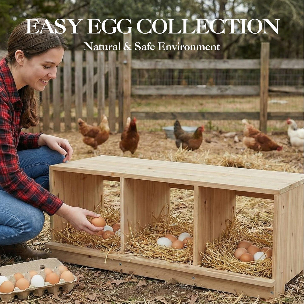 Garvee Heavy Duty Wooden Chicken Nesting Box – Easy to Assemble, Robust Single Layer Construction, Three Compartments for Hens and Ducks – Perfect for Poultry Houses and Farms, 3-Compartment Single Layer
