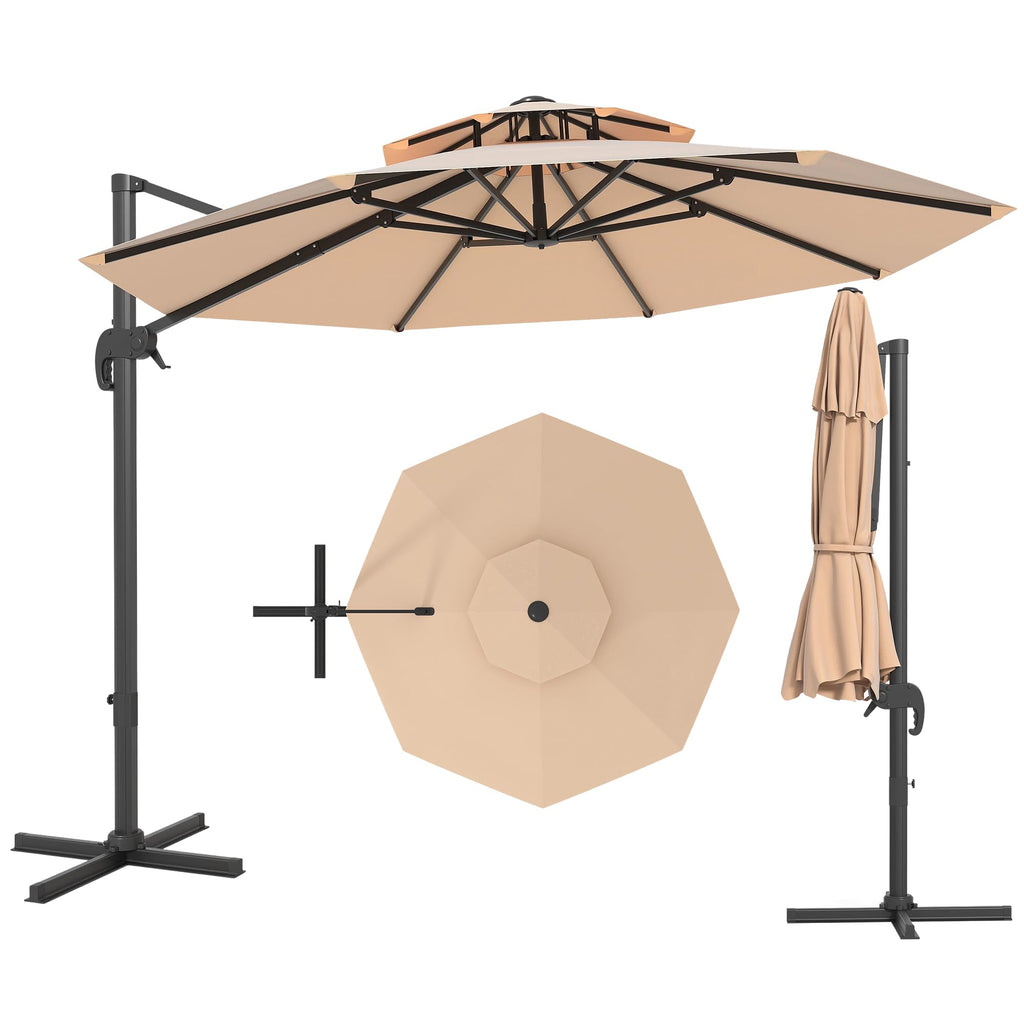 Garvee 10FT Offset Cantilever Patio Umbrella – 360° Rotation, Easy Tilt, UV Protection, Fade-Resistant Polyester – Large Outdoor Sun Shade Parasol for Pool, Deck, Garden, Backyard, Khaki