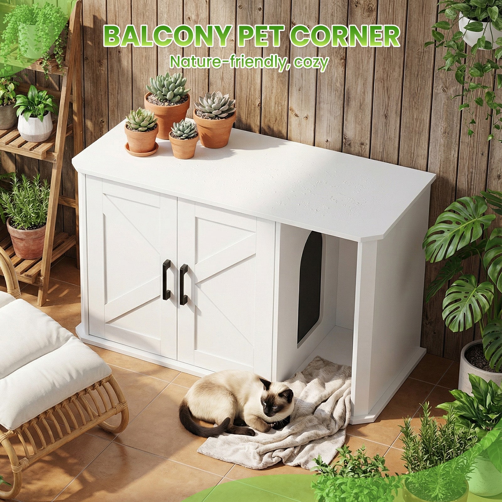 Garvee Modern Wooden Cat Litter Box Furniture – Double-Door Hidden Washroom Cabinet with Side Entry – Easy to Clean, Odor Control – Spacious Cat House End Table – White