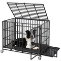 Garvee 42 Inch Heavy Duty Dog Crate, Escape-Proof Steel Dog Kennel Indoor with 3 Doors, Removable Tray, Large Metal Dog Cage with Wheels for Large and Medium Dogs, Black