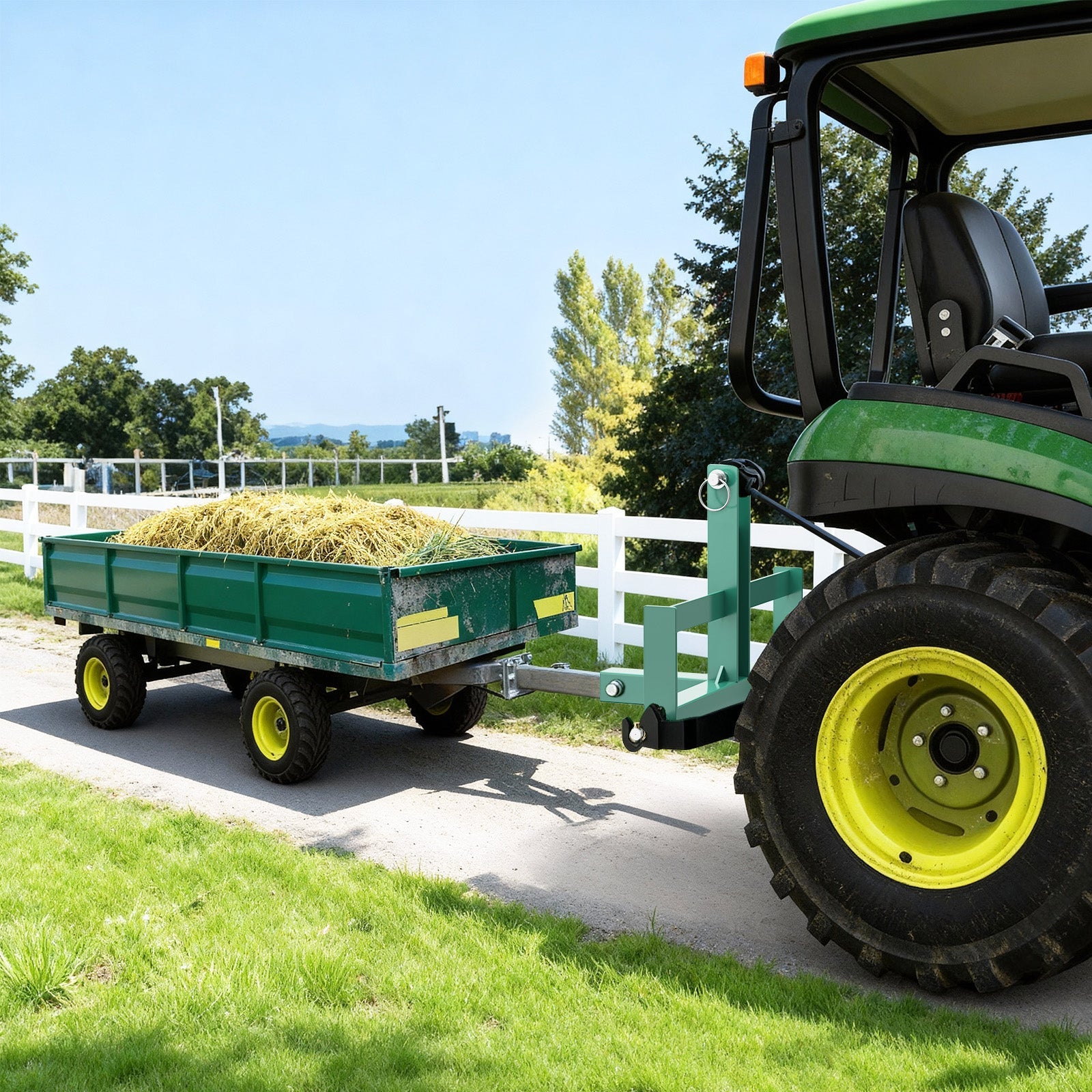 Garvee Robust 3 Point Trailer Hitch Receiver for Tractor – 2" Category 1 Quick Hitch Drawbar Adapter – Includes Suitcase Weight Brackets – Green