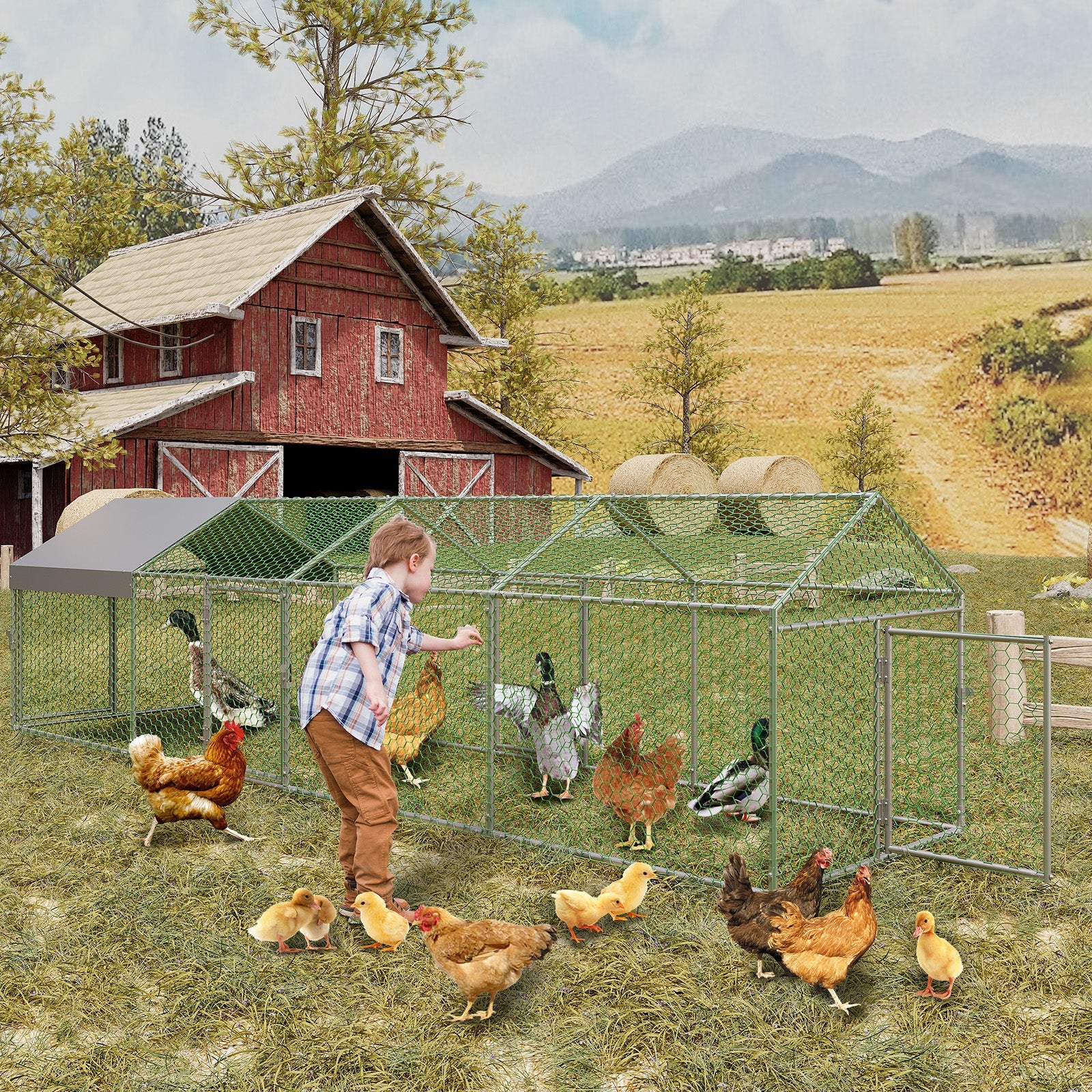 Garvee Large Metal Chicken Coop, Chicken Runs for Yard with Waterproof and Anti-UV Cover, Portable chicken coop for Outdoor Chicken Rabbit Duck, Silver, 160"×40"×40"
