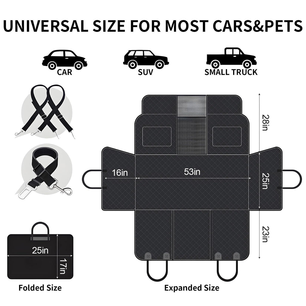 Garvee Back Seat Extender for Dogs, Hard Bottom Dog Seat Cover, Holds Up to 400 LB, Waterproof Backseat Cover Pet Hammock for Car, SUV, Truck, Easy to Use & Clean, Black