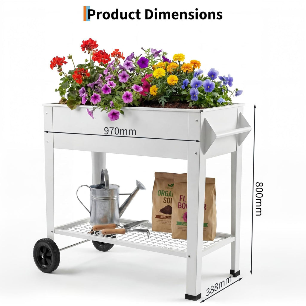 Garvee 40" x 32" x 15.3" Raised Garden Bed with Wheels & Storage Shelf, 400 lb Capacity Anti-Rust Steel Elevated Planter Box with Drainage Holes for Vegetables, Herbs, Flowers, Patio, Balcony & Backyard