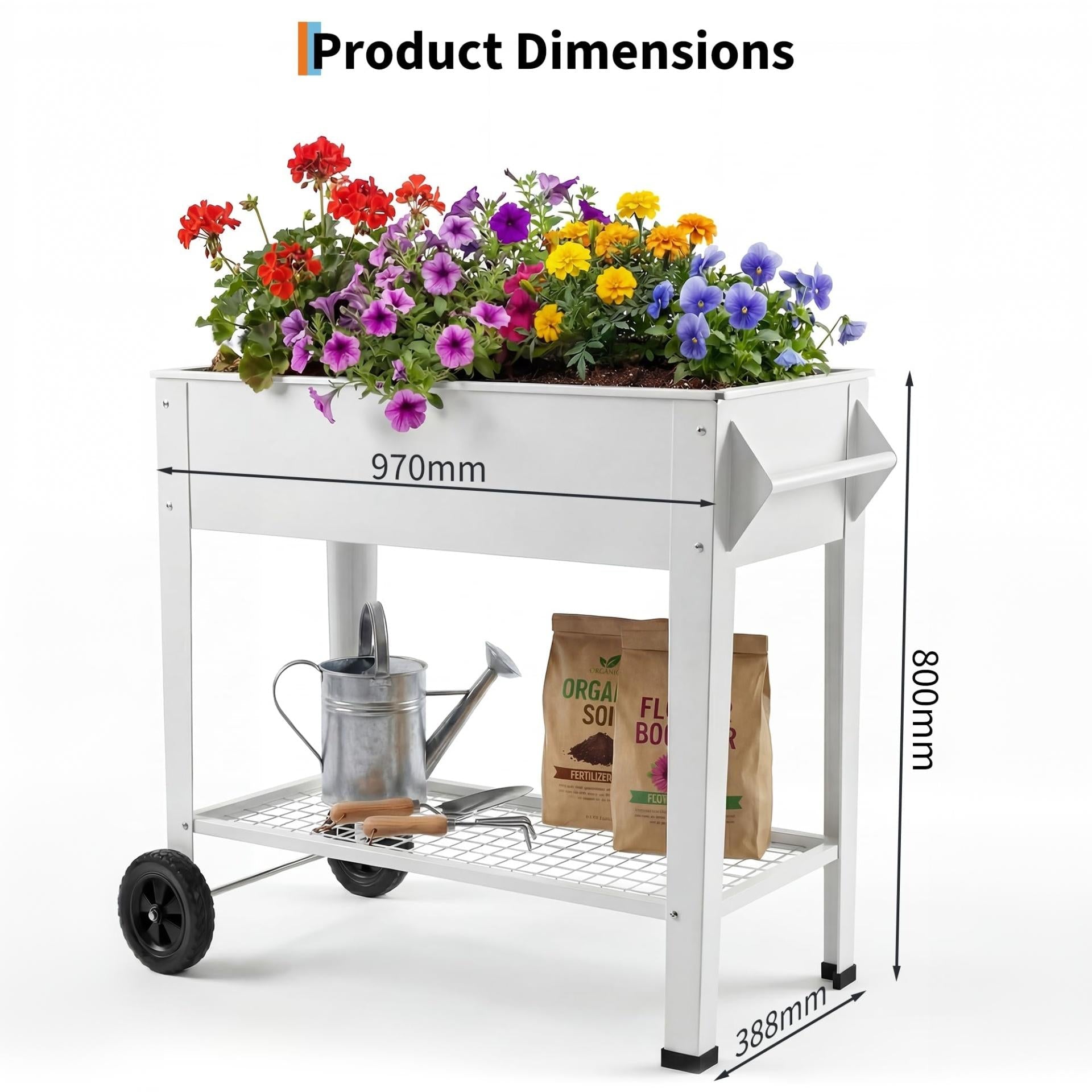 Garvee 40" x 32" x 15.3" Raised Garden Bed with Wheels & Storage Shelf, 400 lb Capacity Anti-Rust Steel Elevated Planter Box with Drainage Holes for Vegetables, Herbs, Flowers, Patio, Balcony & Backyard