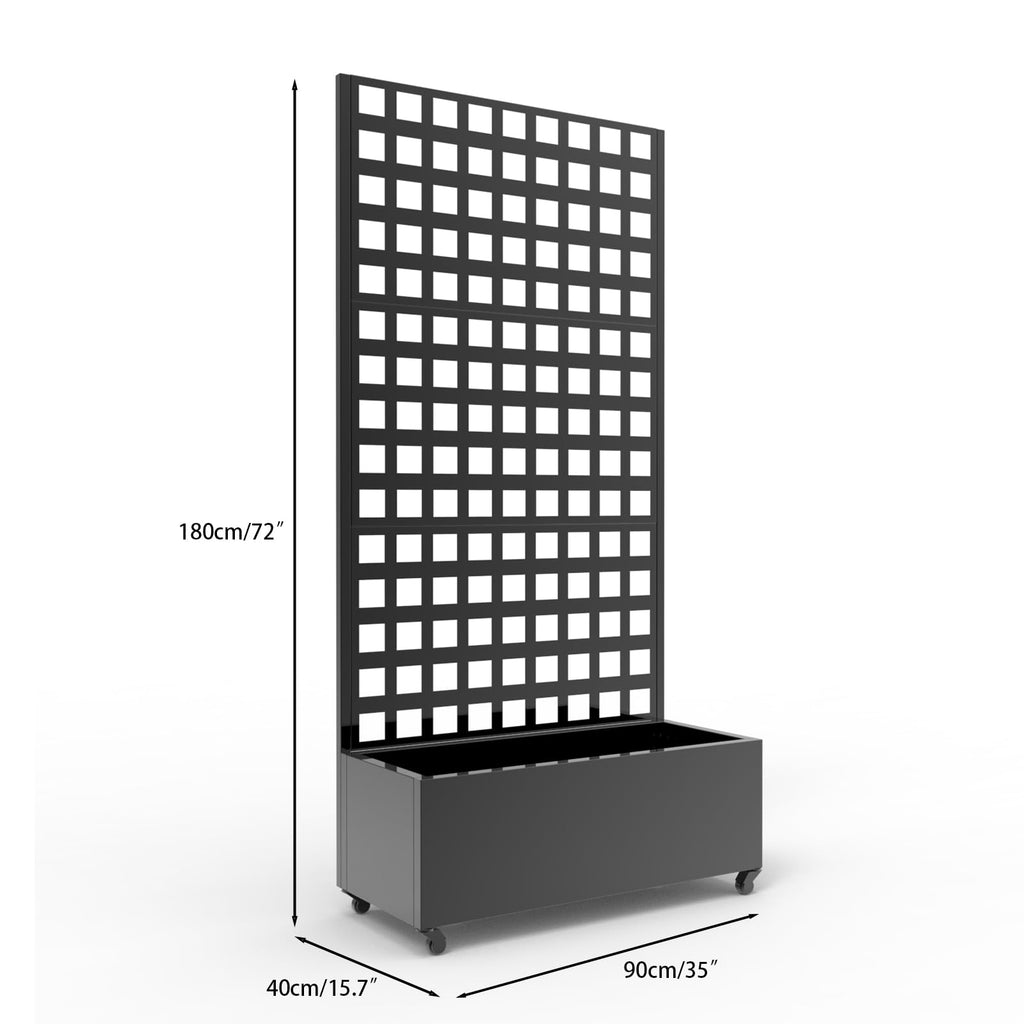 Garvee Galvanized Metal Raised Garden Bed with Square Lattice Trellis and Wheels – 72"x35" Outdoor Planter Box for Climbing Plants, Vines, Vegetables – Privacy Screen, Black Finish – Size: Small