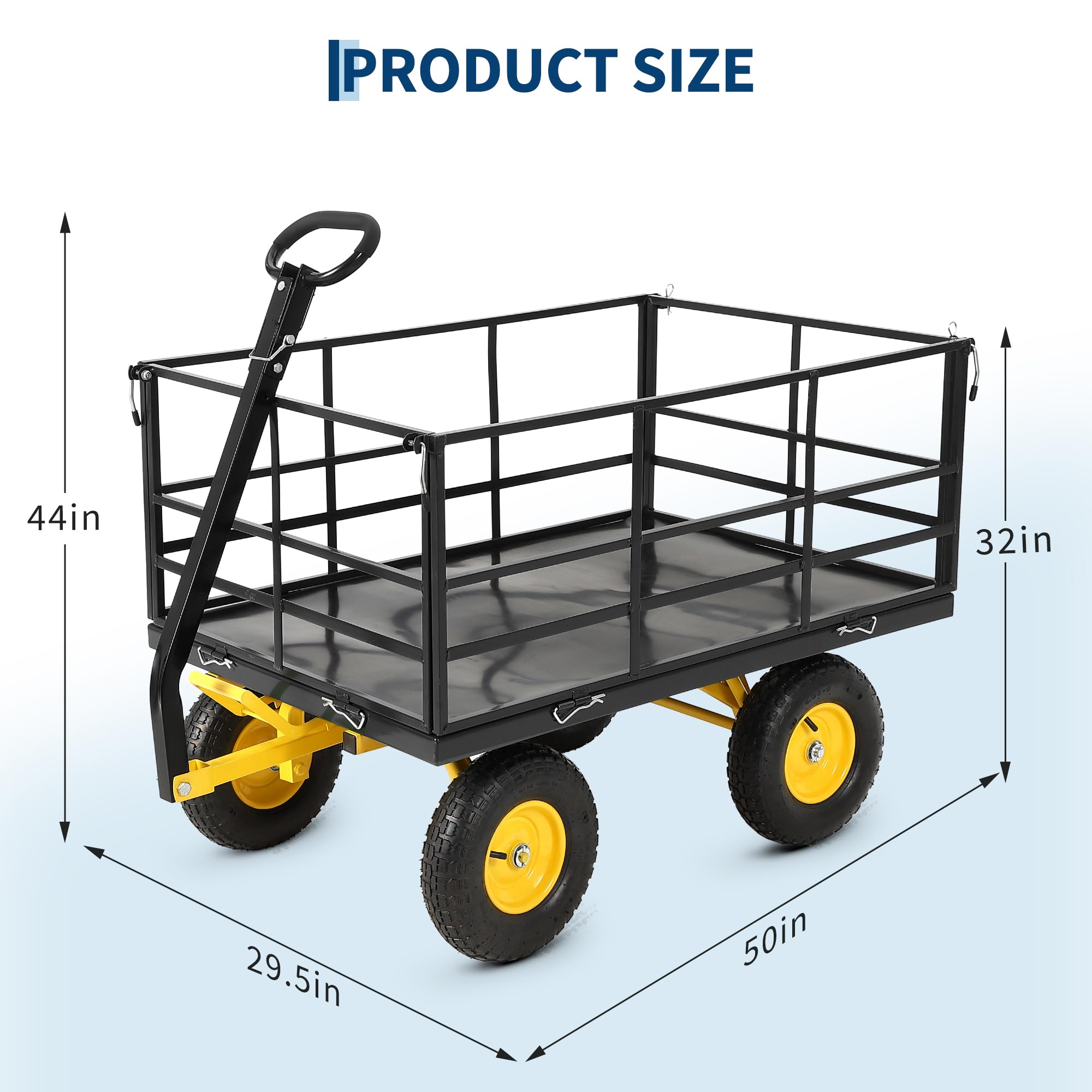 Garvee 1500 LB Garden Dump Cart with 13 in All Terrain Tires, 3-in-1 Yard Wagon Cart with Removable Side Panels, Heavy Duty Outdoor Metal Utility Wagon Yard Trailer for Outdoor Lawn, Yard, Backyard