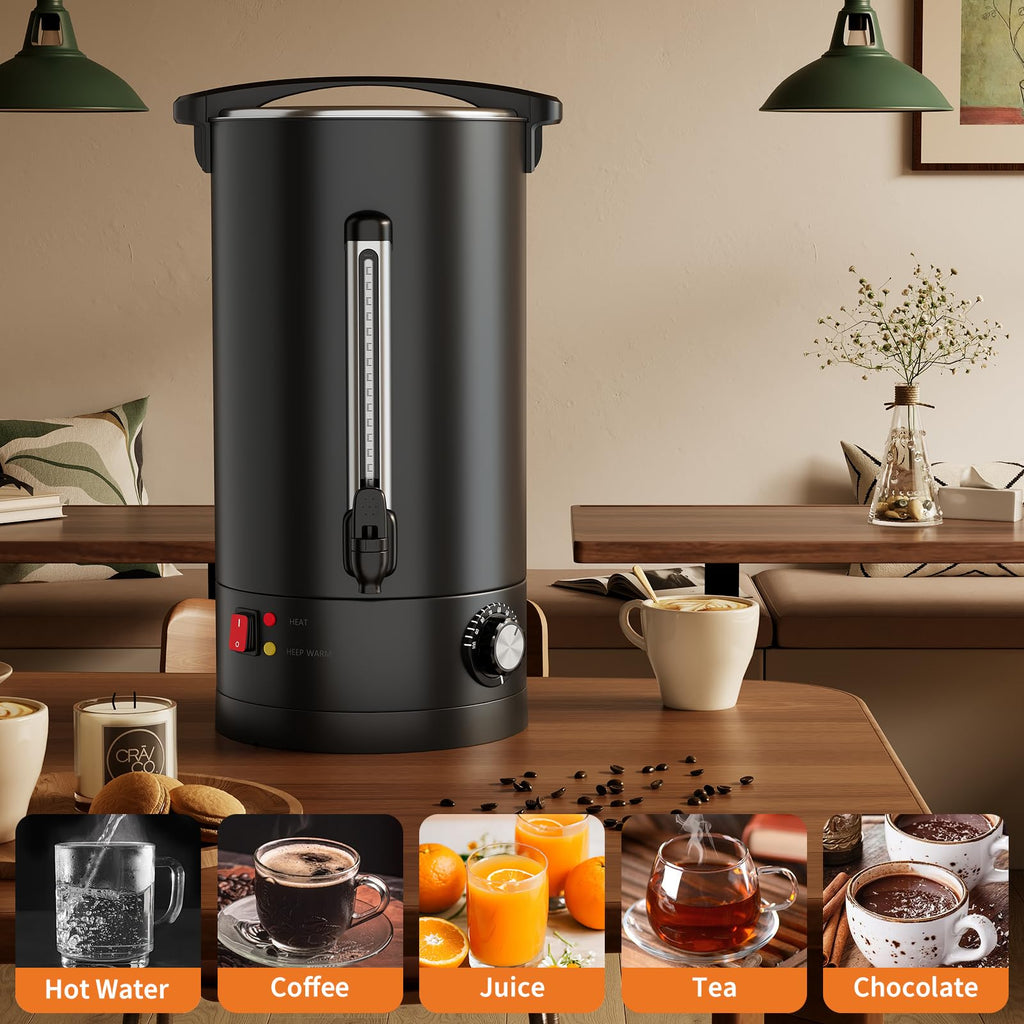 Garvee Large Capacity Commercial Coffee Urn – 14L Stainless Steel Double Wall Electric Hot Beverage Dispenser, Fast Heating, Drip-Free Faucet – Perfect for Catering, Buffet, Office, Party – Specification: 14L