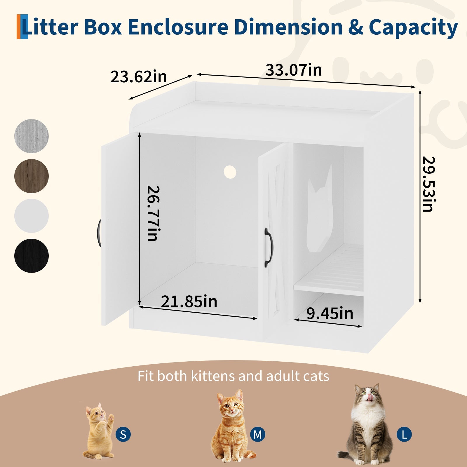 Garvee Cat Litter Box Enclosure, Hidden Litter Box Furniture with Divider, Indoor Cat House, Wooden Cat Washroom Storage Cabinet Bench, Side End Table Nightstand, 33.07"L × 23.62"W × 23.92"H, White