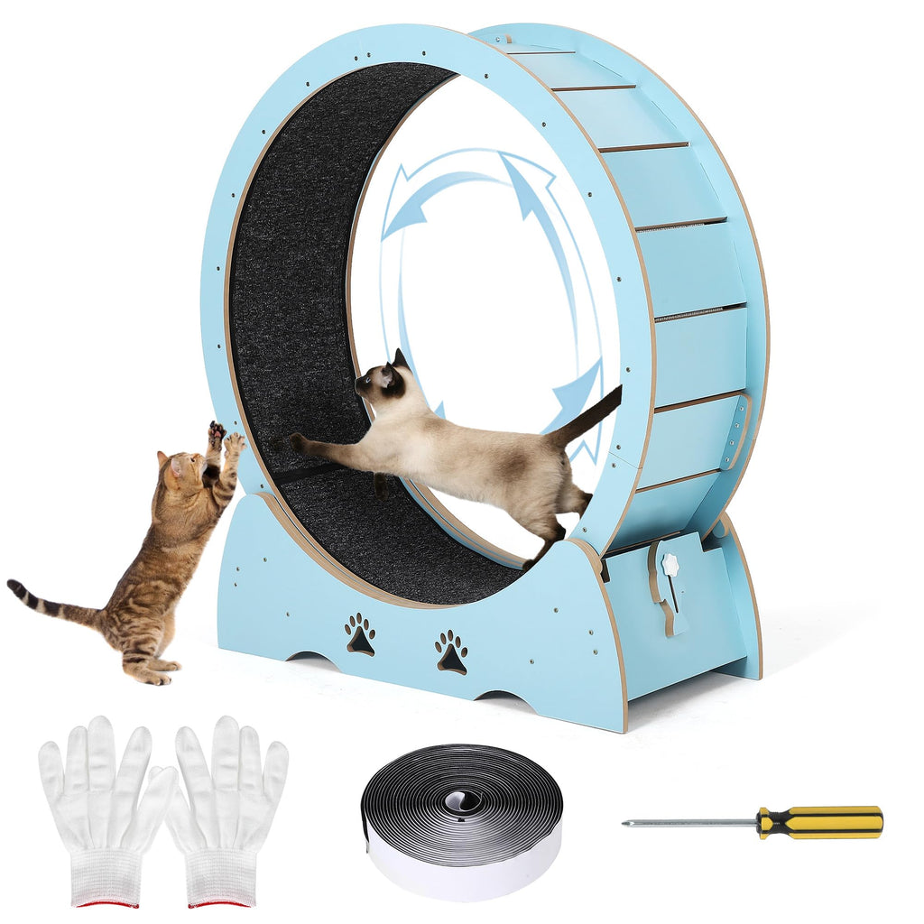 Garvee Low Noise Wooden Cat Exercise Wheel, 34" Indoor Cat Running and Training with Carpeted Removable Treadmill, Quiet TPE Rollers, Smooth Performance, Safety Lock for Cats Fitness, Mint Green