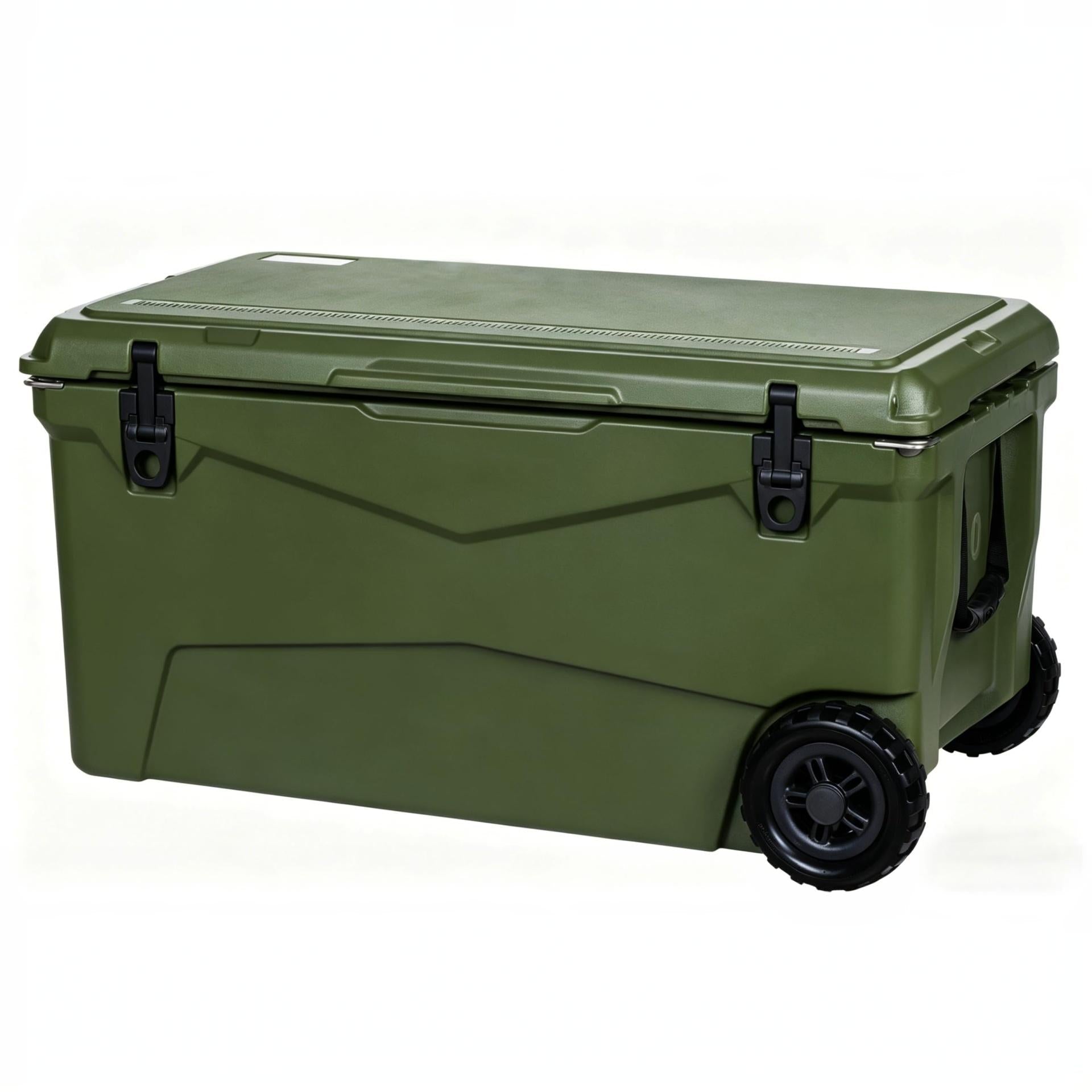 Garvee Extra-Thick Insulated Rolling Camping Cooler 110qt with Wheels - Large Portable Ice Chest Keeps Ice Up to 7 Days - For Food, Drinks, Beach, Picnic, Fishing, Boating - Military Grass Green - KUER-C-110 Military Grass Green GY06