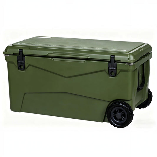Garvee Extra-Thick Insulated Rolling Camping Cooler 110qt with Wheels - Large Portable Ice Chest Keeps Ice Up to 7 Days - For Food, Drinks, Beach, Picnic, Fishing, Boating - Military Grass Green - KUER-C-110 Military Grass Green GY06