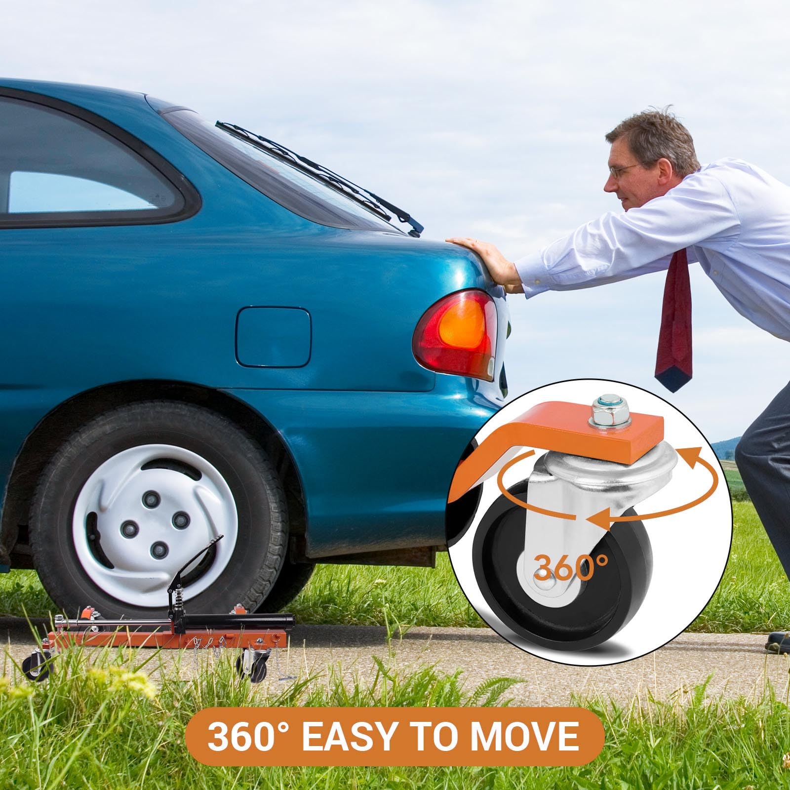 Garvee Hydraulic Car Wheel Dolly Set – 1500 lbs Capacity – Vehicle Positioning Jack – Heavy Duty for Trucks, RVs, Trailers – 2-Piece, Orange, Top-Mounted Cylinder