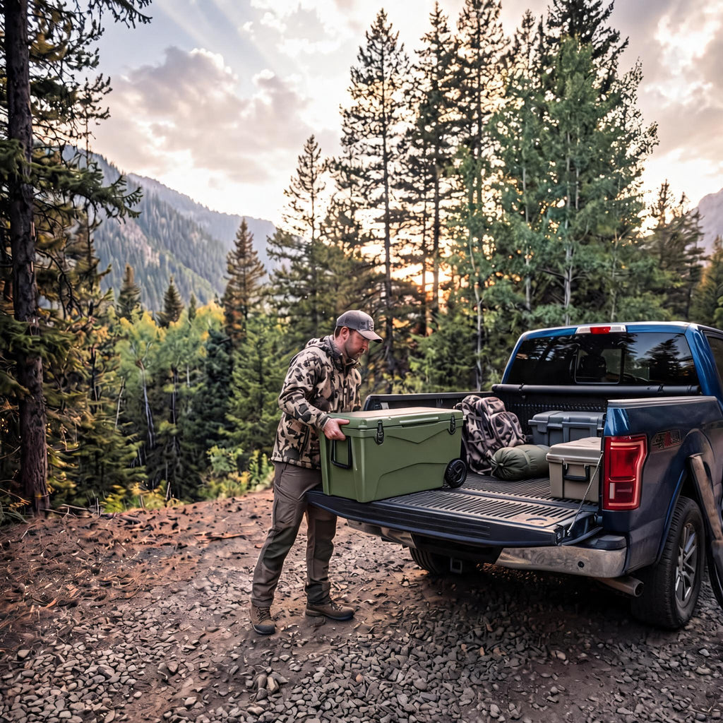 Garvee Extra-Thick Insulated Rolling Camping Cooler 110qt with Wheels - Large Portable Ice Chest Keeps Ice Up to 7 Days - For Food, Drinks, Beach, Picnic, Fishing, Boating - Military Grass Green - KUER-C-110 Military Grass Green GY06