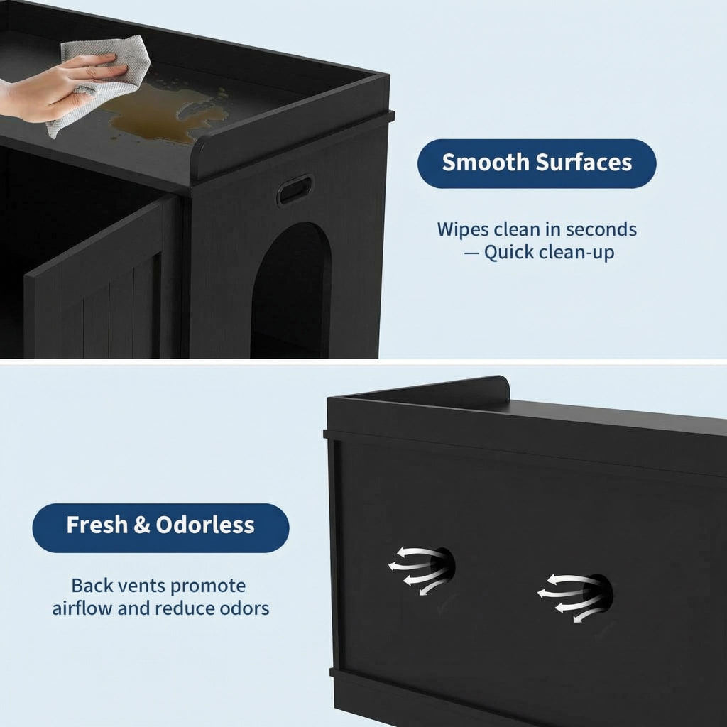 Garvee 31.5" Cat Litter Box Furniture, 2 Doors Cat Litter Box Enclosure for Most Cats, Hidden Cat Cabinet for Living Room Hallway, Smooth Surface & Quick Clean-Up, Black