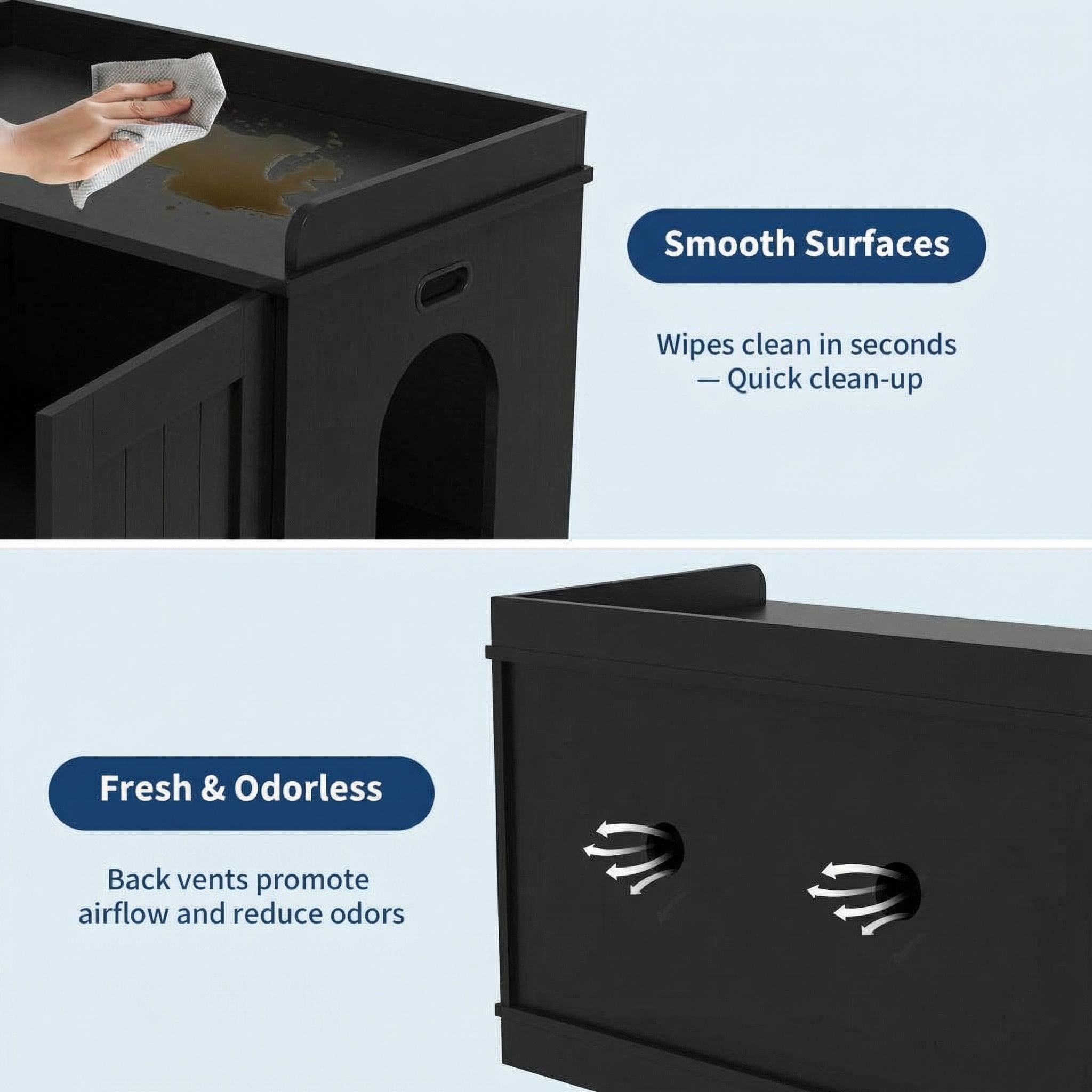 Garvee 31.5" Cat Litter Box Furniture, 2 Doors Cat Litter Box Enclosure for Most Cats, Hidden Cat Cabinet for Living Room Hallway, Smooth Surface & Quick Clean-Up, Black