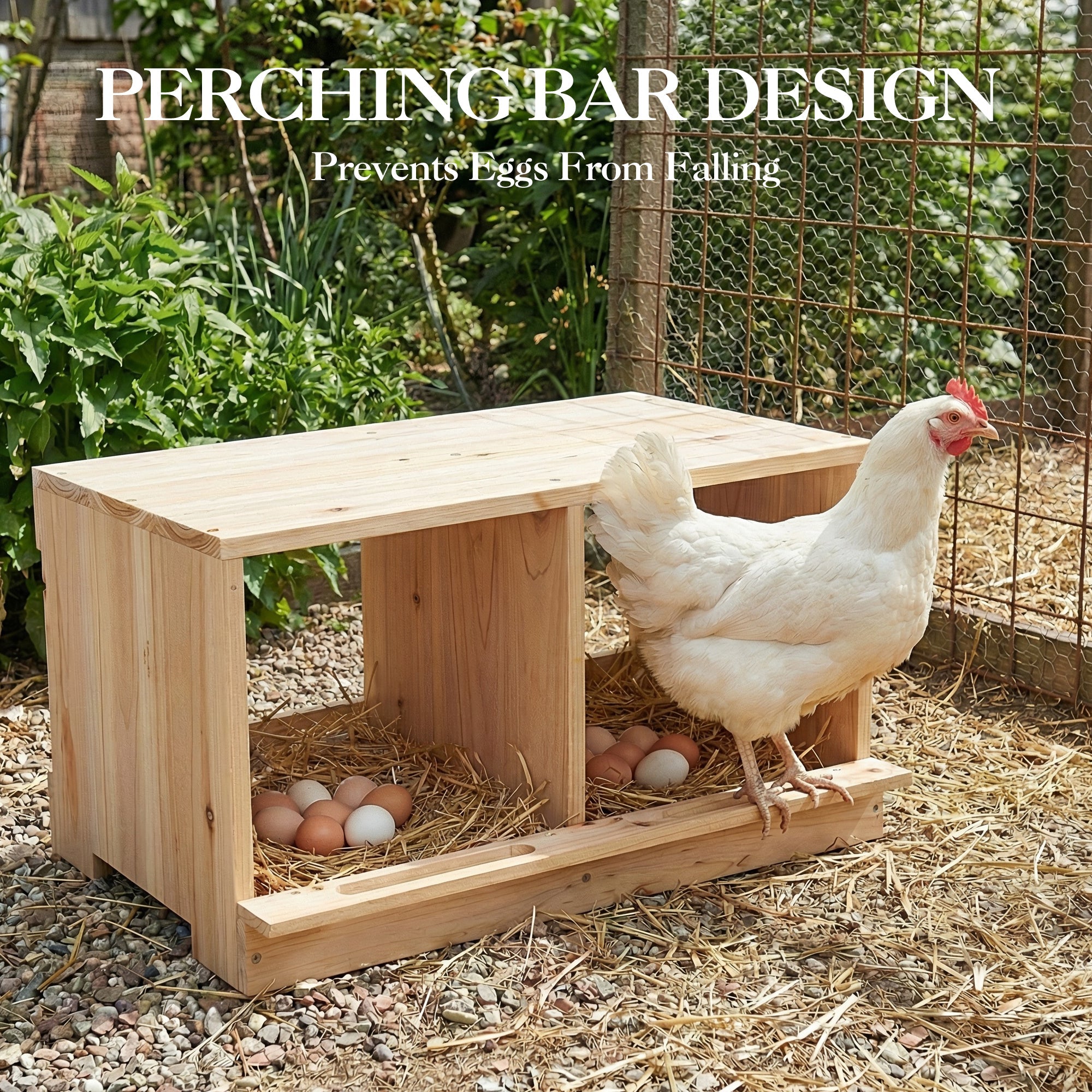 Garvee Heavy Duty Wooden Chicken Nesting Box – Easy Assembly, Durable Single Layer Design, Two Compartments for Hens and Ducks – Ideal for Poultry Farms and Backyard Coops, 2-Compartment Single Layer