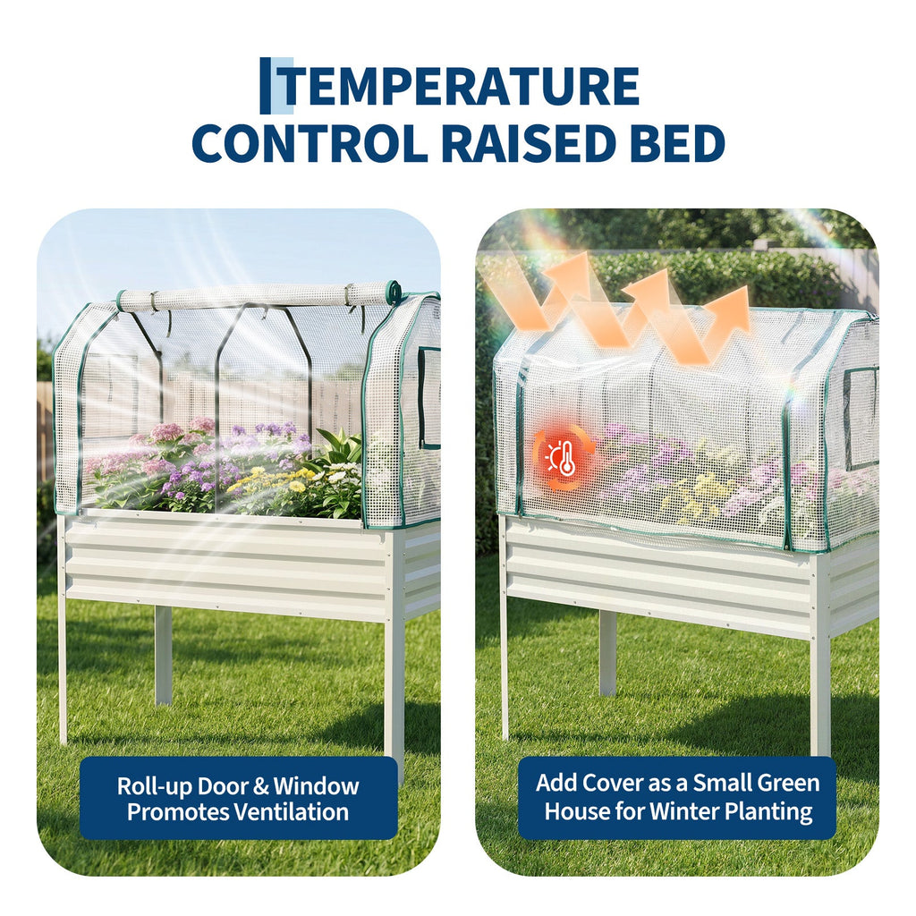 Garvee Raised Garden Bed with Legs 48" × 24" × 55", Galvanized Metal Planter with PE Cover, 31.5" Height & Spray Tube for Vegetables