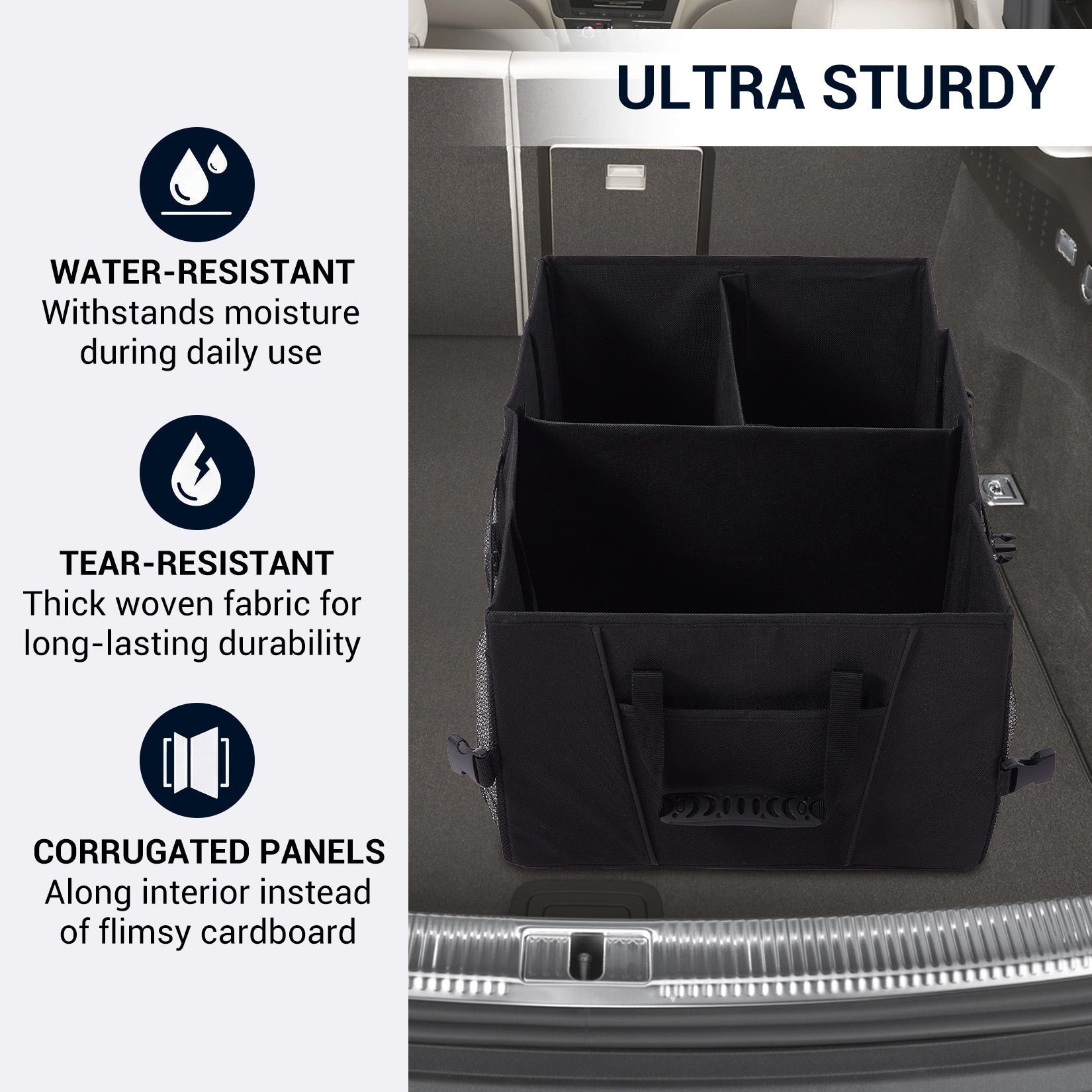 Garvee Large Capacity Collapsible Car Trunk Organizer - Durable Black Polyester Storage Bag - Keeps Car, SUV, Van Accessories Neat - Collapsible & Portable - Black 60.96*38.1*25.4cm