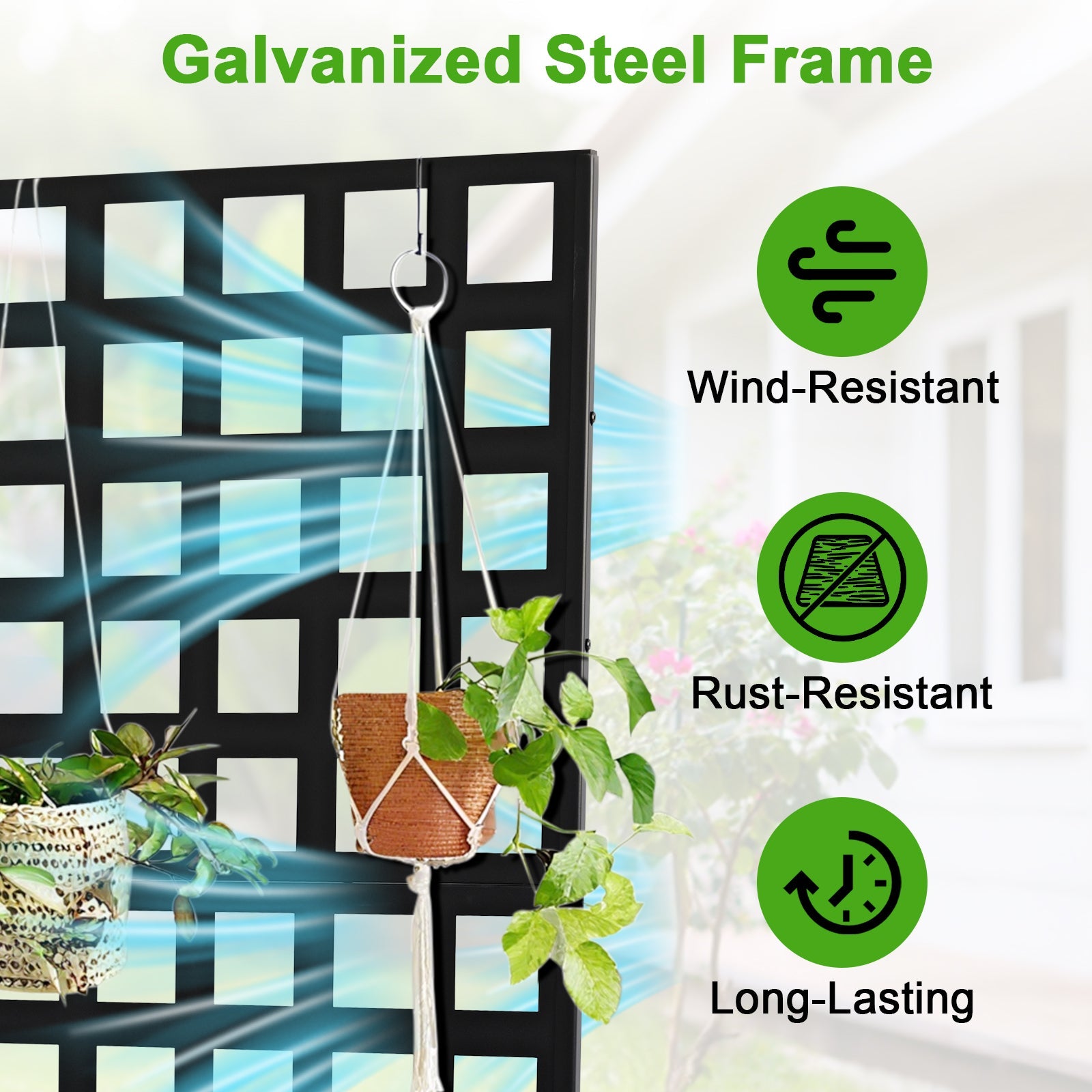 Garvee 71" x 47" x 12" Metal Planter Box with Trellis, Raised Garden Bed with Privacy Screen, Drainage Holes for Climbing Plants, Flowers & Vegetables, Black