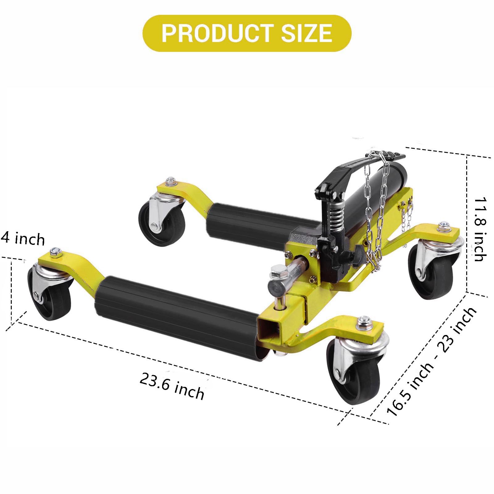 Garvee Hydraulic Car Wheel Dolly Set – 1500 lbs Capacity – Vehicle Positioning Jack – Heavy Duty for Truck, RV, Trailer – 2-Piece, Yellow, Top-Mounted Oil Cylinder