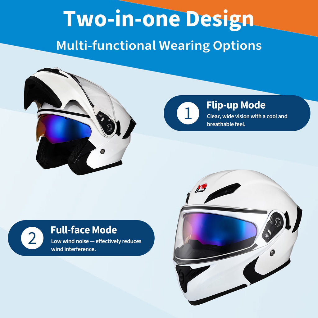 Garvee Full Face Motorcycle Helmet Dual Visor - DOT ABS Shell Adult Motorcycle Helmet for Men Women Off Road Street Bike Motocross ATV, Bright White, L