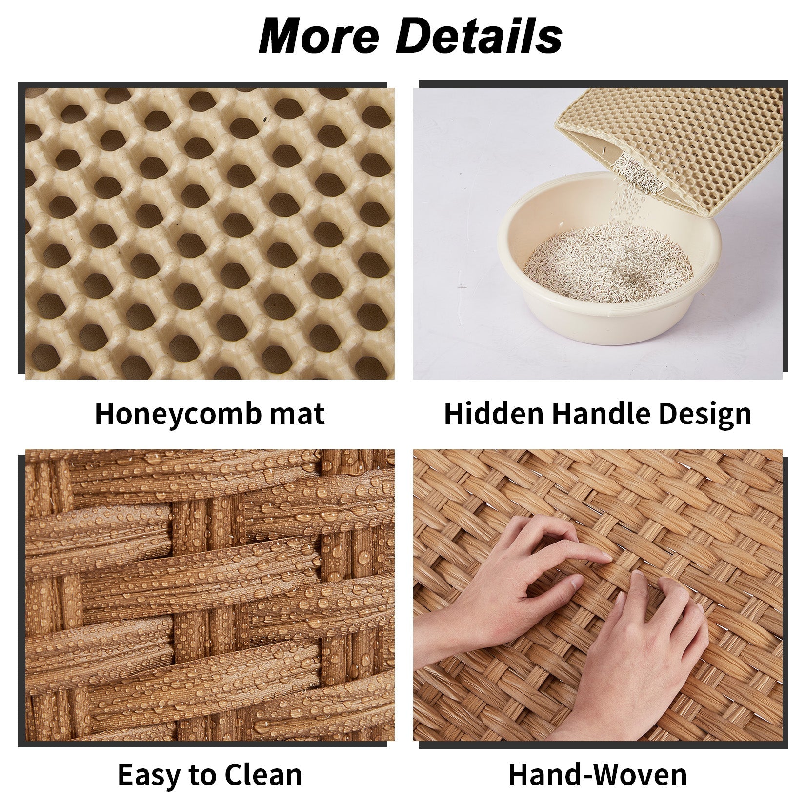 Garvee Handwoven Rattan Cat Litter Box Cabinet – Large Hidden Enclosure with Removable Mat and Fence – Stylish Boho Furniture, Easy to Clean, Covered Litterbox for Indoor Cats – Natural Color