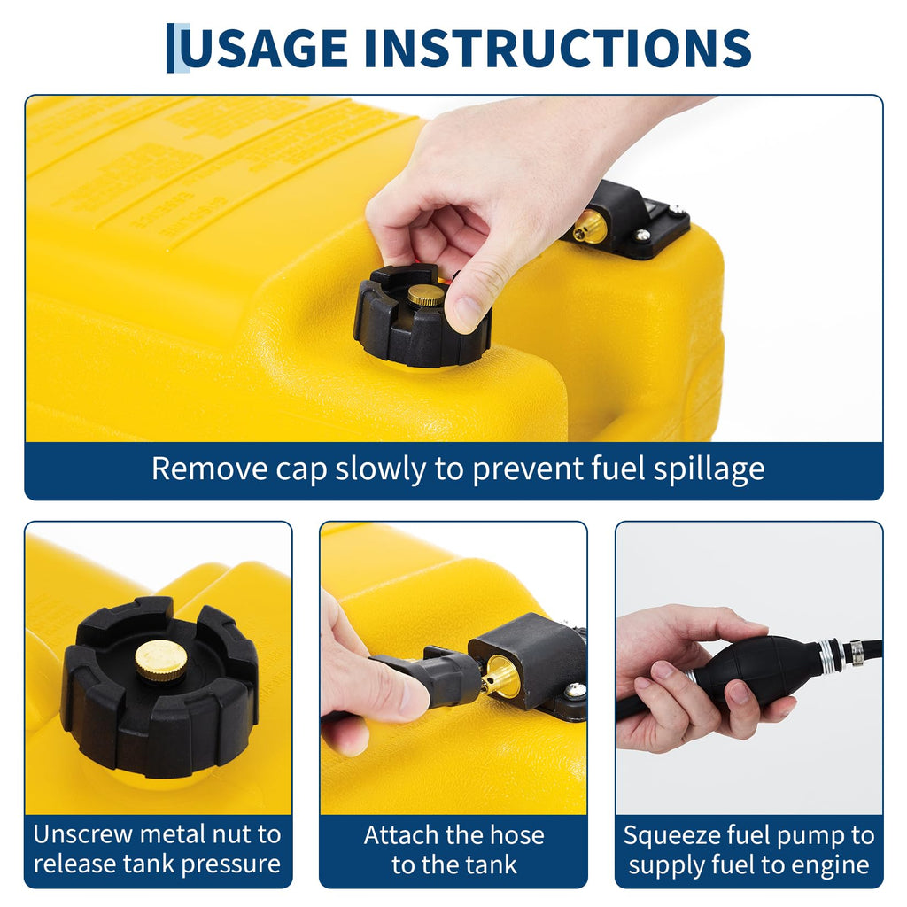 Garvee Durable Portable Marine Fuel Tank for Outboard Motors – 3 Gallon Capacity, L-Shaped Handle, Transfer Line Included, Leak-Proof, Corrosion & Heat Resistant – Ideal for Boat Maintenance, Fuel Injector/Gas, Power Equipment