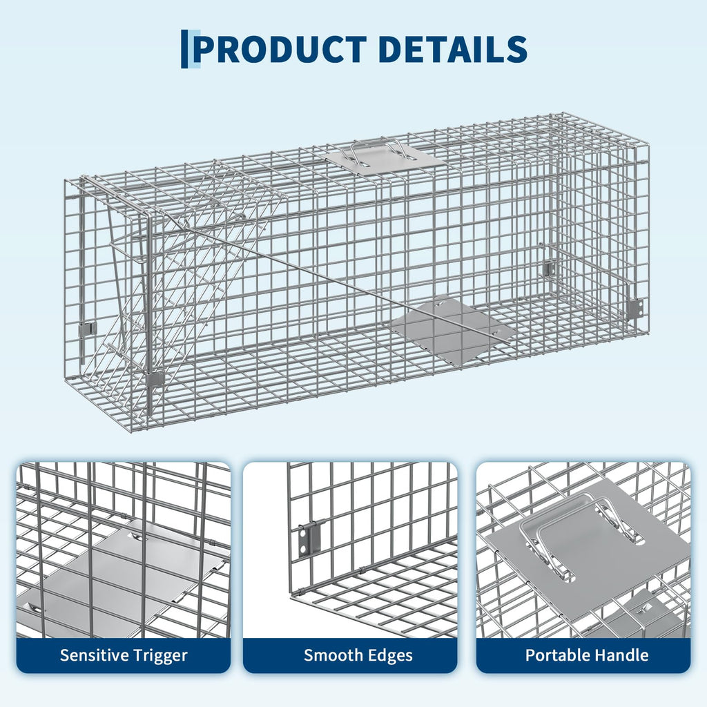 Garvee Heavy Duty Live Animal Trap Cage – Humane, Collapsible Steel, Sensitive Trigger, Easy Assembly – For Stray Cats, Raccoons, Skunks, Groundhogs, Armadillos – 36x10x12 in / 91.5x25.4x30.5 cm