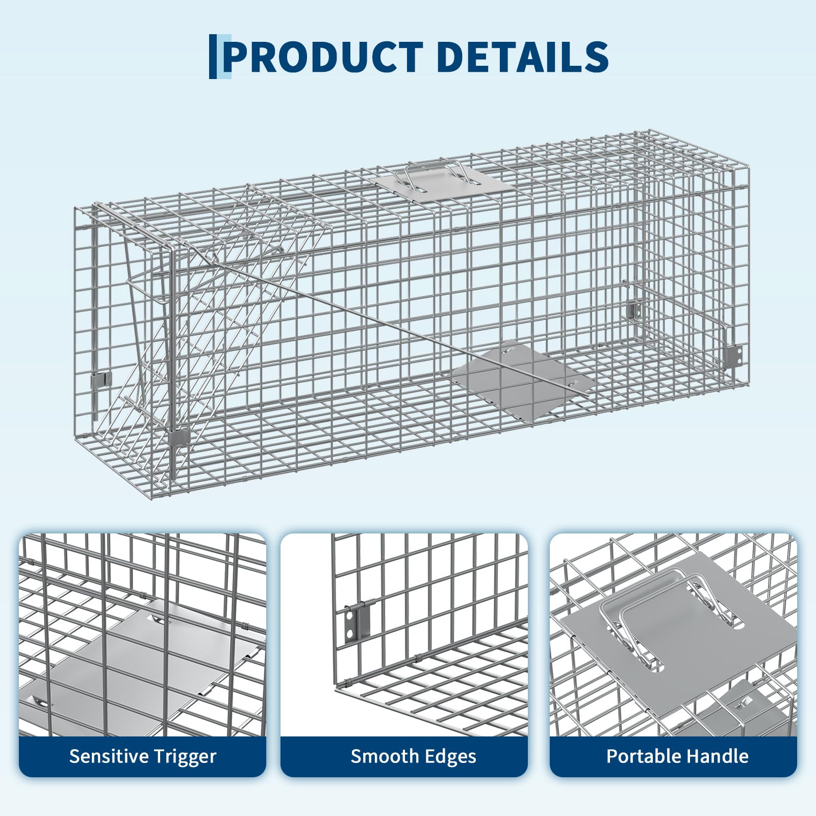 Garvee Heavy Duty Live Animal Trap Cage – Humane, Collapsible Steel, Sensitive Trigger, Easy Assembly – For Stray Cats, Raccoons, Skunks, Groundhogs, Armadillos – 36x10x12 in / 91.5x25.4x30.5 cm