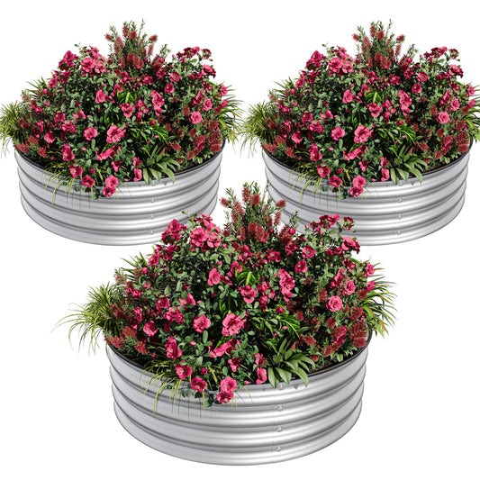 Garvee 3-Pack Round Metal Raised Garden Bed, 2x1FT Galvanized Planter Boxes, Rust-Resistant, Open Bottom, Safe Edge, Easy Assembly for Vegetables, Flowers & Herbs – Sliver