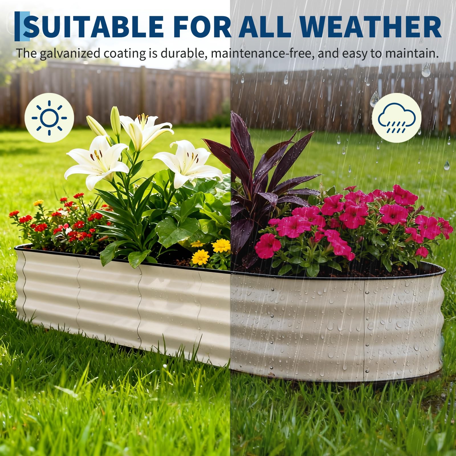 Garvee 2 Pack 8' X 2' X 1.5' Rust-Resistant Galvanized Steel Raised Garden Beds – Outdoor Planter Boxes, Ergonomic, Easy Assembly, Open-Bottom, Durable, for Vegetables, Flowers & Herbs – Beige,  Upgraded with Anti-Cut Strips