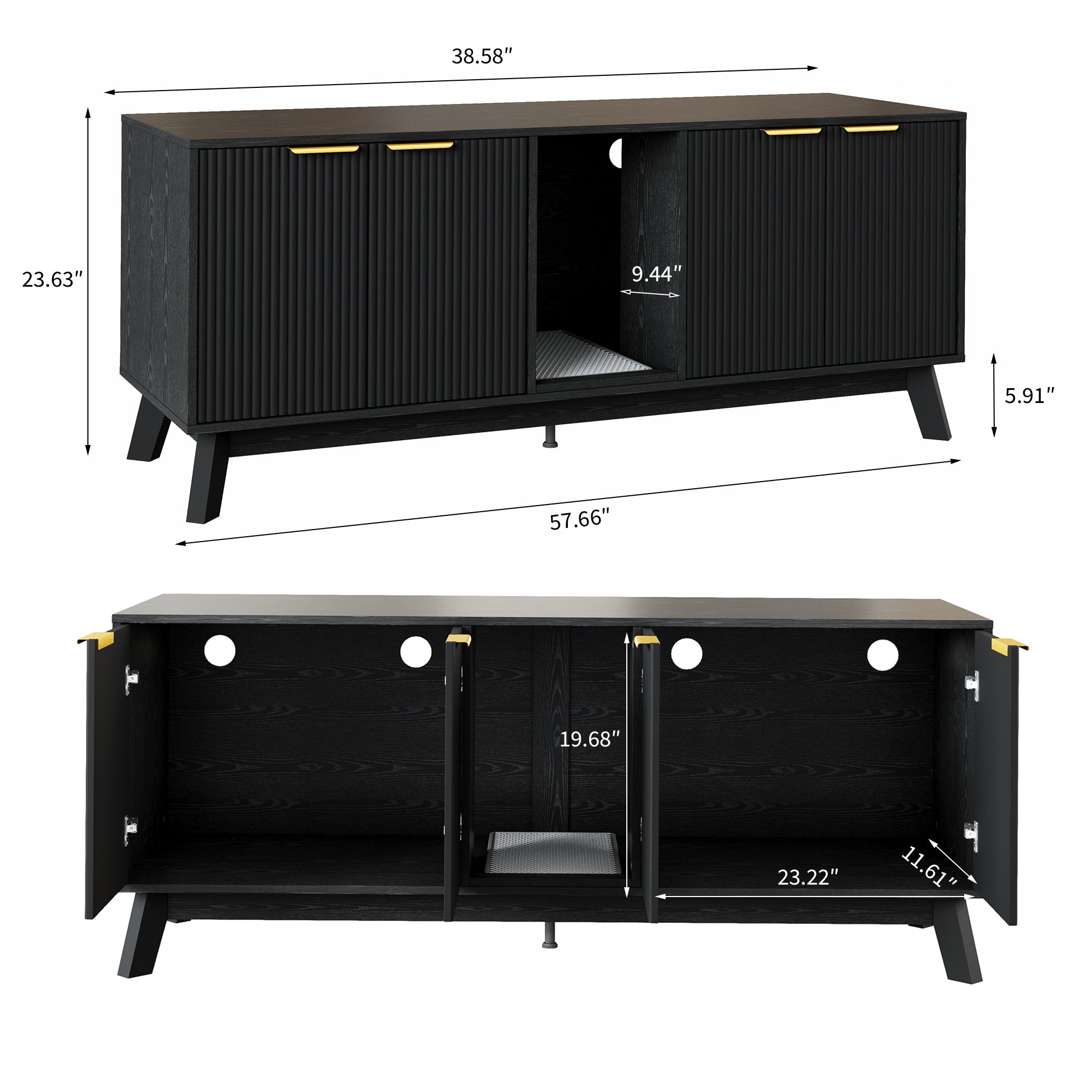 Garvee Double Cat Litter Box Enclosure Furniture, Hiddden Litter Box Furniture with Litter Collector & Scratch Pad, Wooden Litter Box Cabinet, Cats House, Black