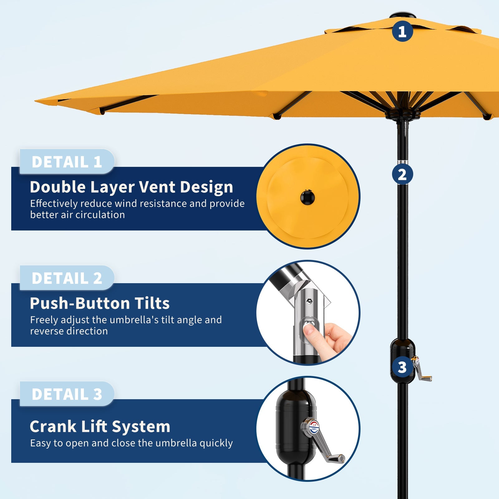 Garvee 10 ft Outdoor Patio Umbrella with 8 Sturdy Ribs, Crank Lift, Push-Button Tilt & UV-Resistant Waterproof Canopy for Garden, Deck, Pool & Yard, Yellow