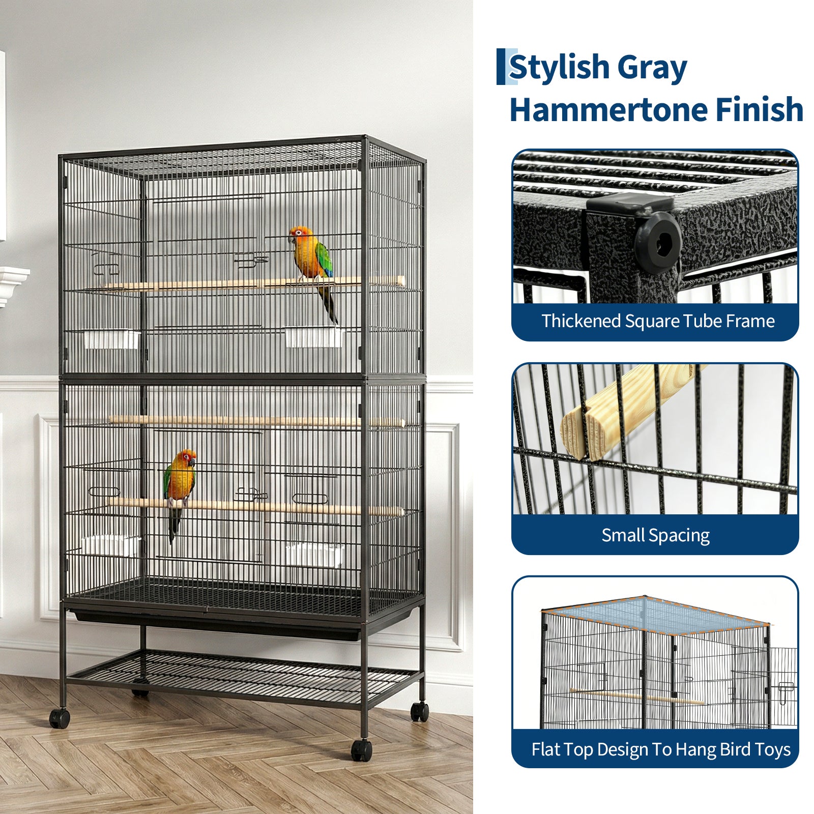 Garvee 61 Inch Large Bird Cage, Bird Cage with Rolling Storage Stands, Feed Bowls, Wide Tall Parakeet Cage for Macaw, Parakeets, Parrot, Conures, Cockatiel, Cockatoo